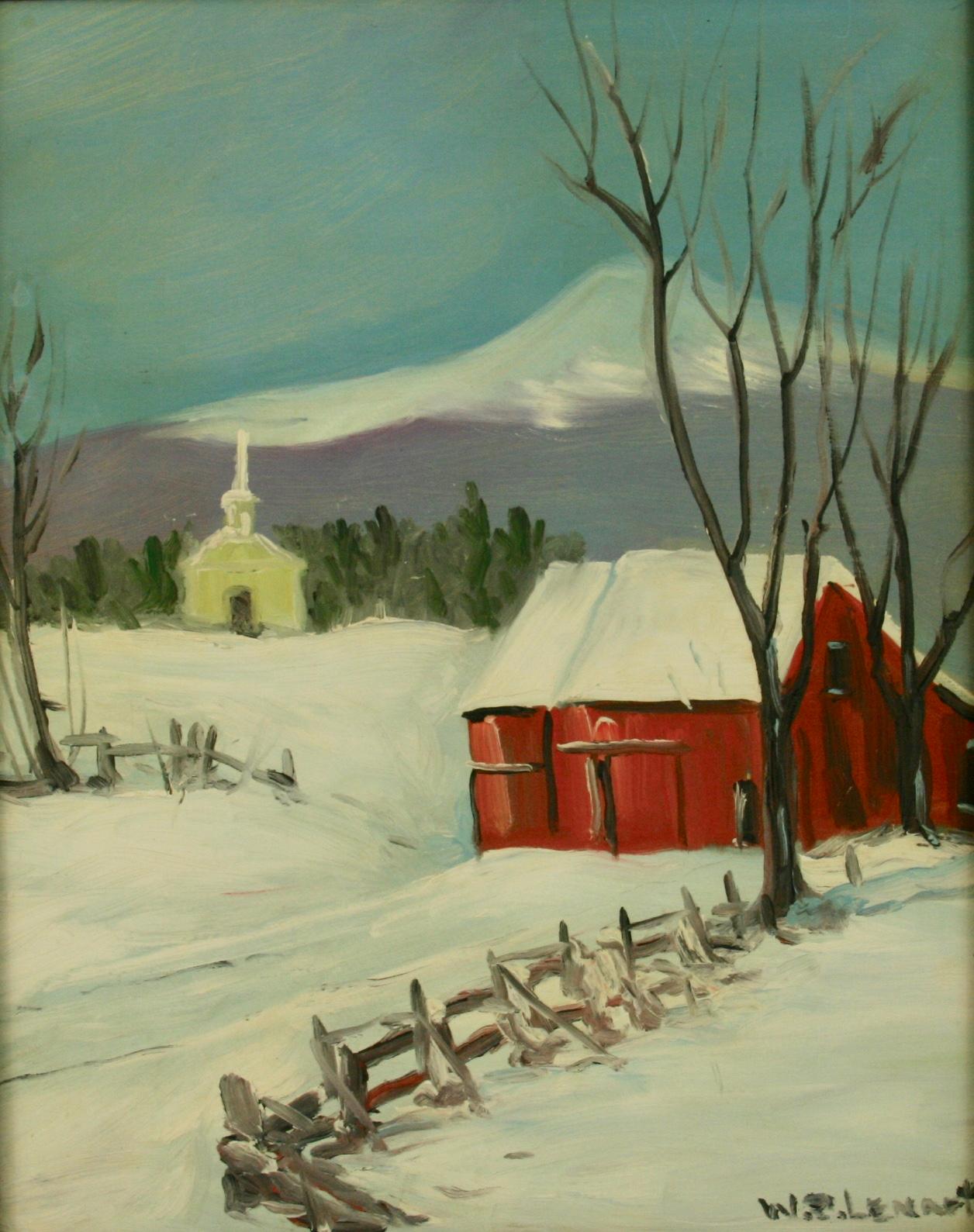 New England Winter Landscape 1940's - Painting by W.R.Lenart