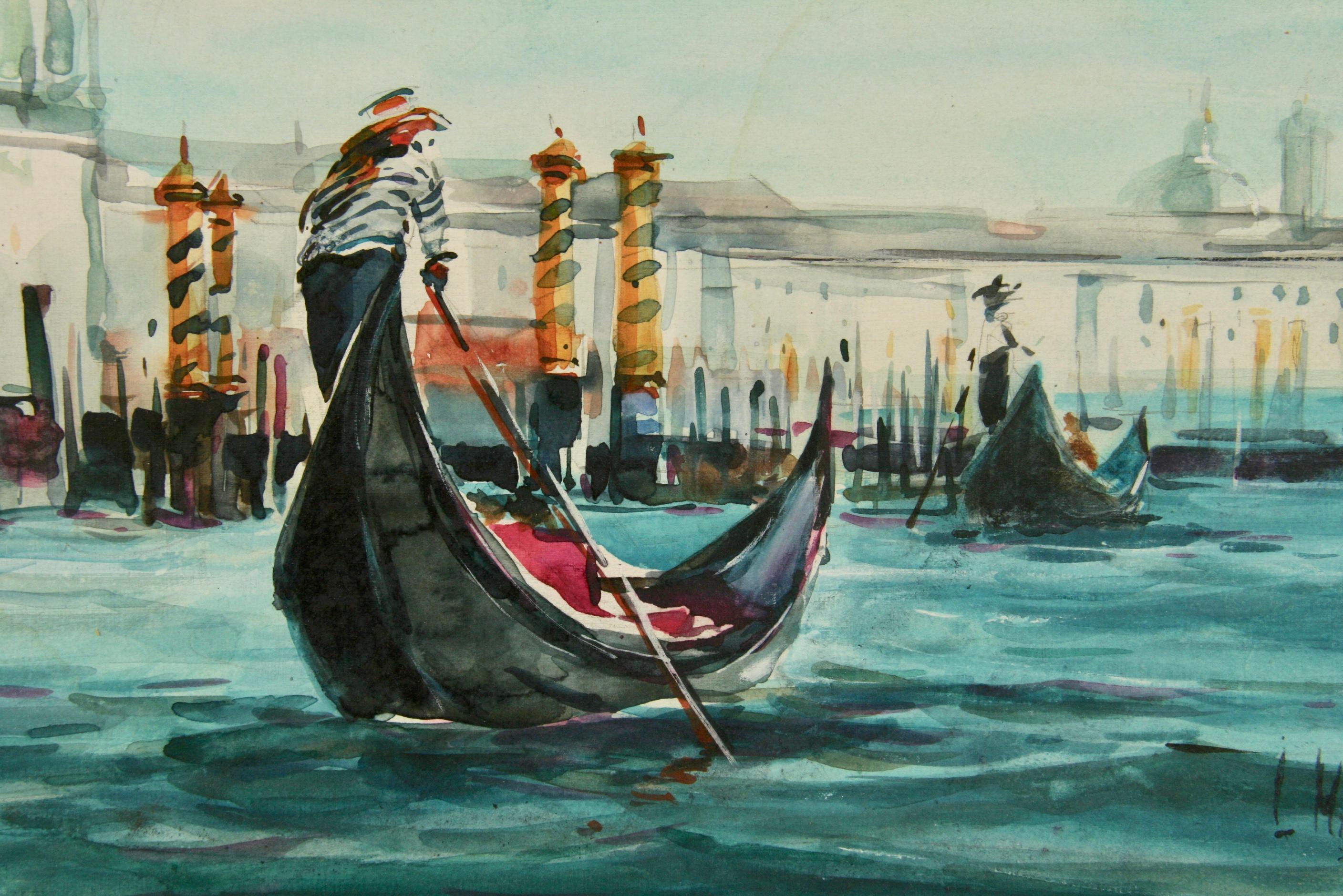 Canal Grande Venice Figurative Marine  Landscape - Brown Landscape Painting by Matssor