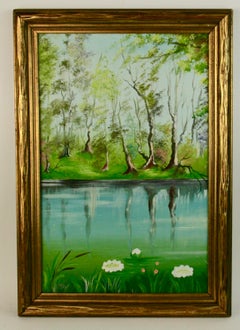 Antique Impressionist  Lake View Landscape  Painting 1940