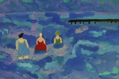 Three Bathing Beauties Figurative Beach Landscape Painting