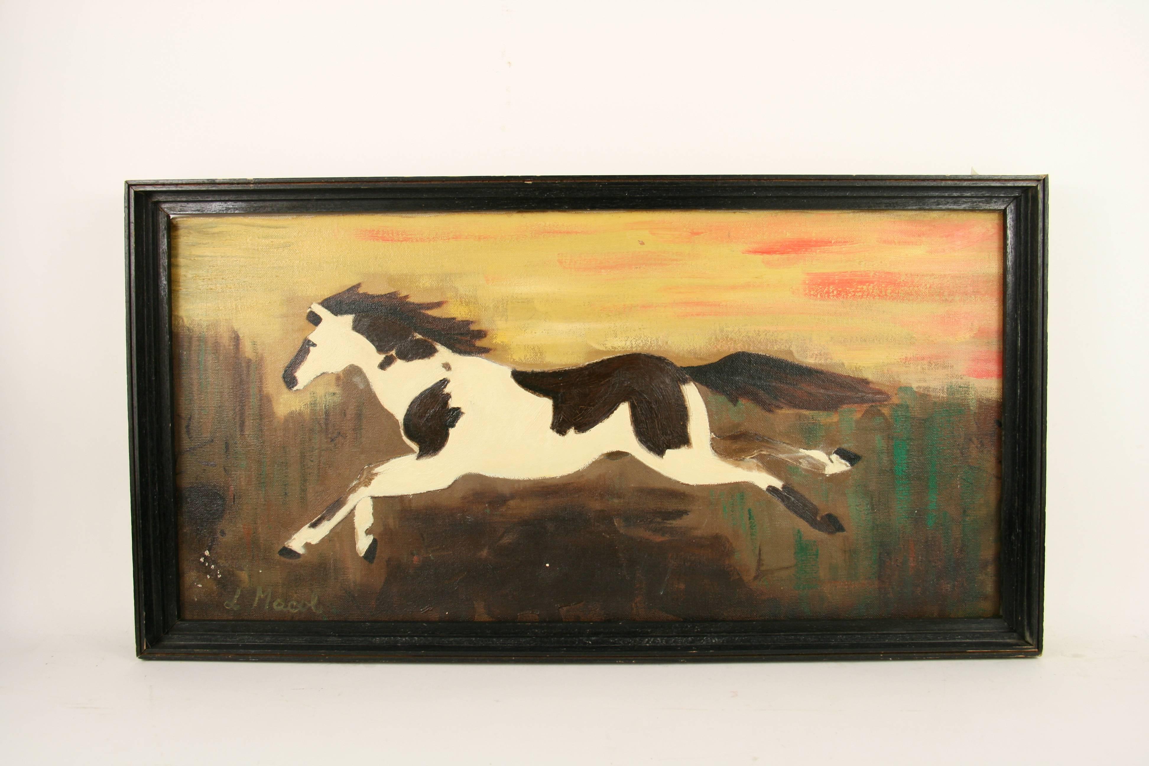 L.Macol Animal Painting - Pinto Equestrian Painting 