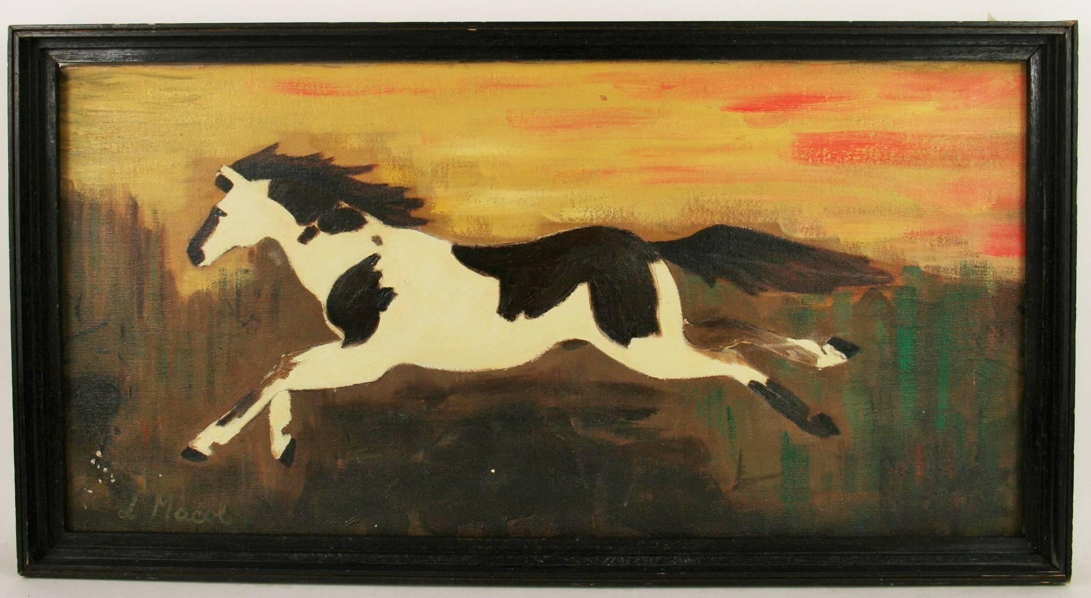 Pinto Equestrian Painting  - White Animal Painting by L.Macol