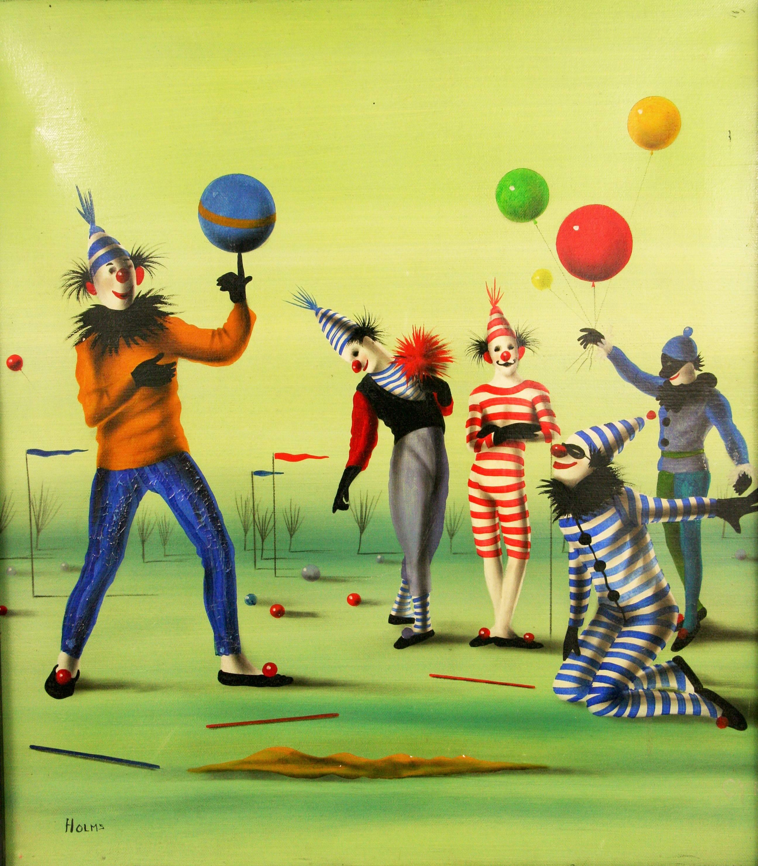 Surreal Circus Clowns - Painting by Holms