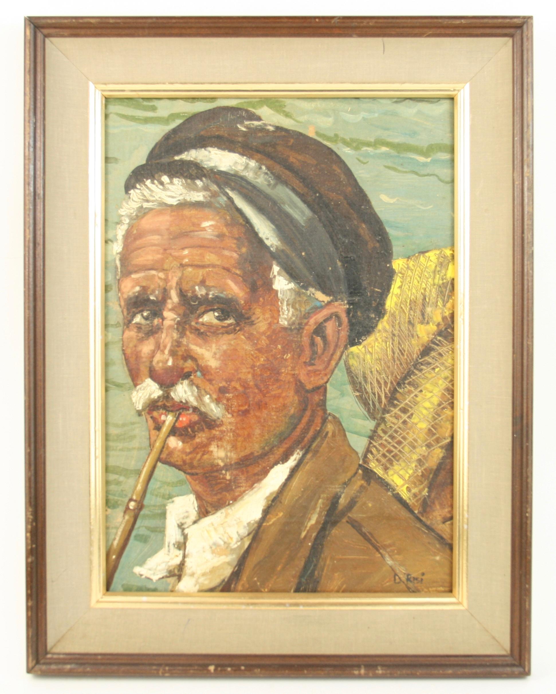 D.Risi Portrait Painting -   Italian Sea Captain Figurative Painting Circa 1920