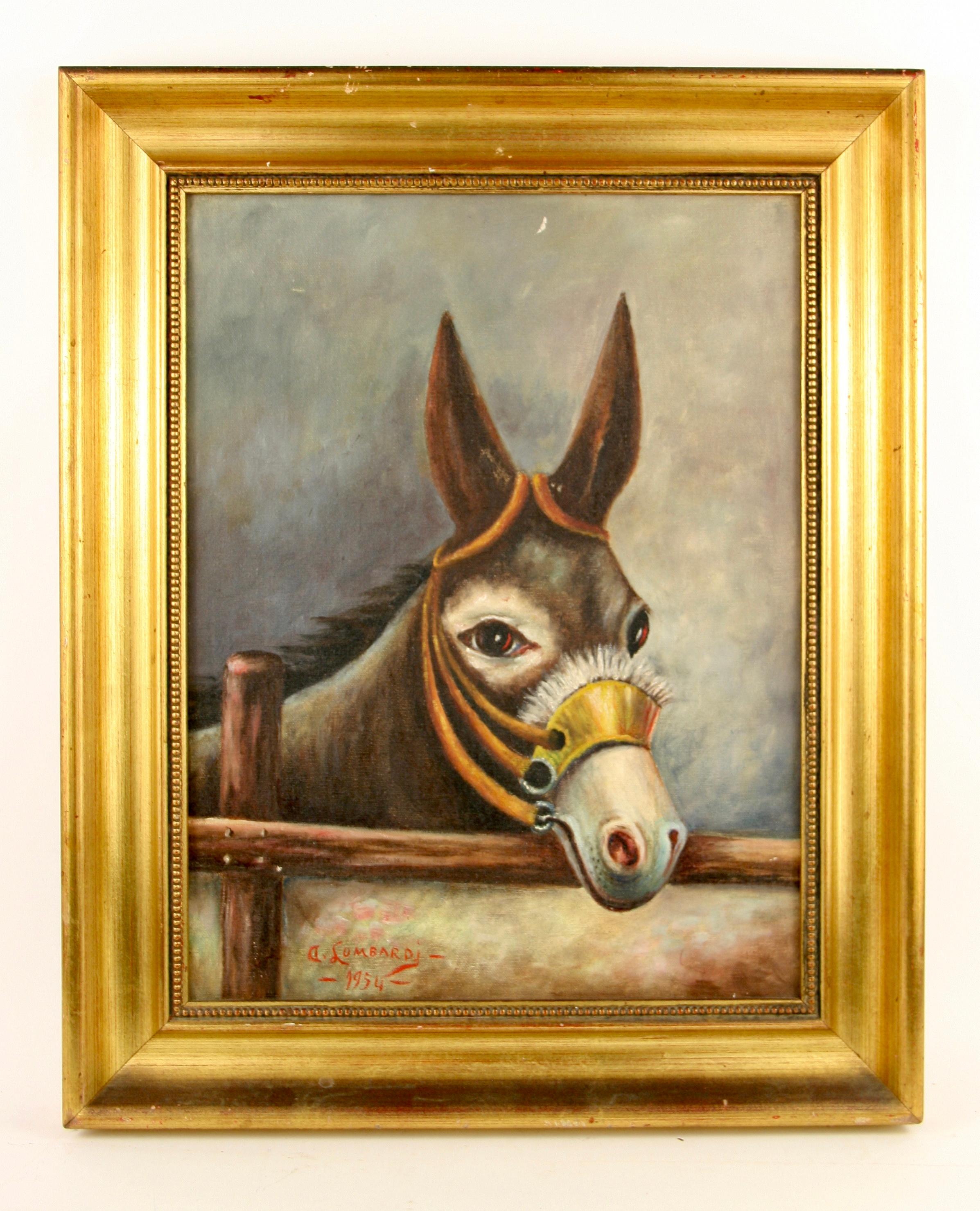 A. Lombardi Animal Painting - Stella  Italian Donkey  Animal  Painting 