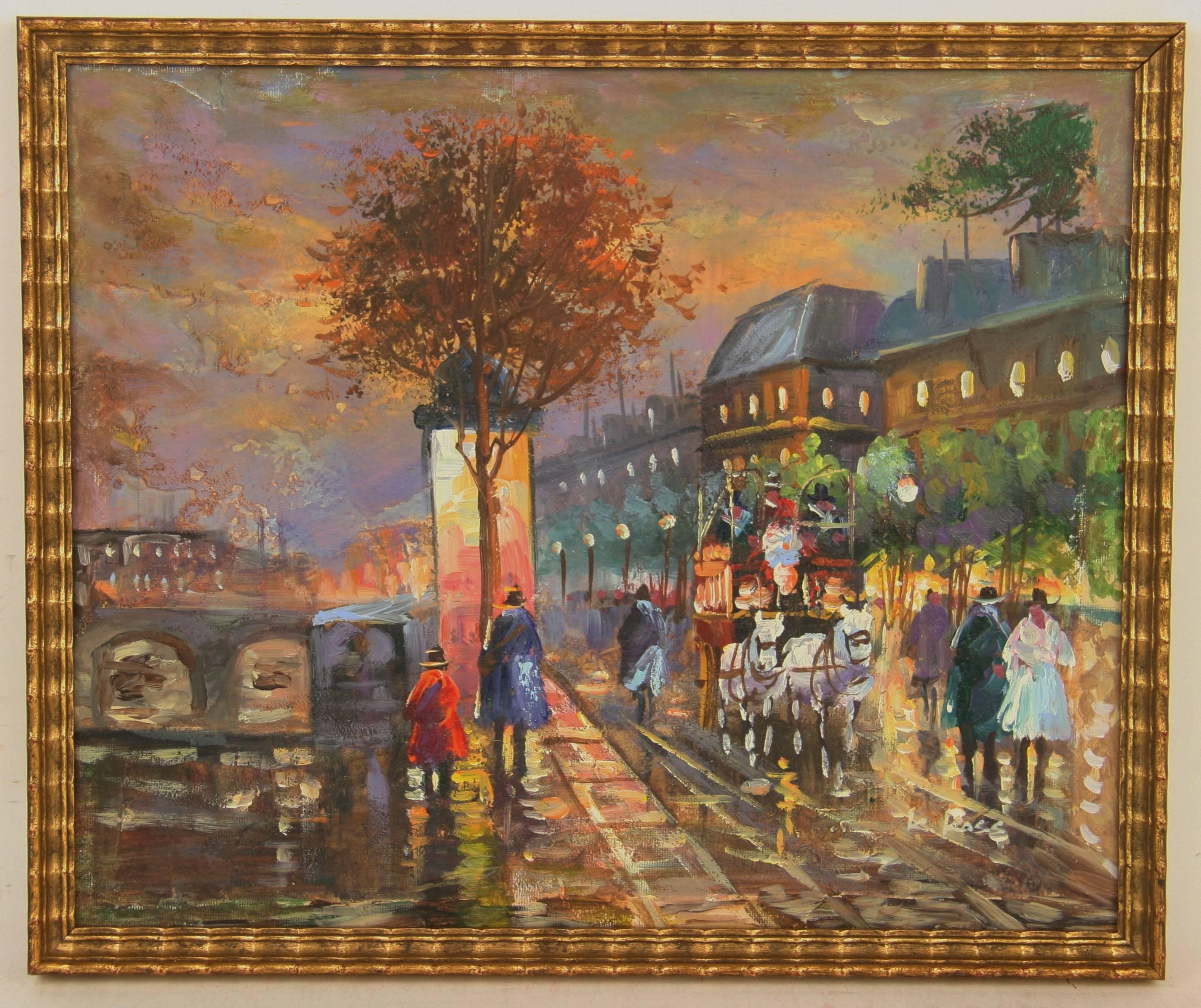 LePass Landscape Painting - Impressionist Paris by Night Landscape Cityscape  Painting