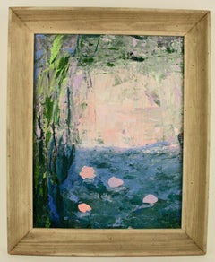 Vintage Japanese Flower  Pond Abstract Landscape 