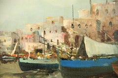 Impressionist Italian Fishing Boats in a Harbor oil Painting 1950