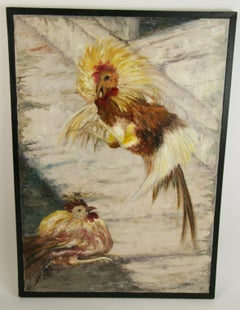Japanese Street Cock Fight Animal Painting  by E.Walker