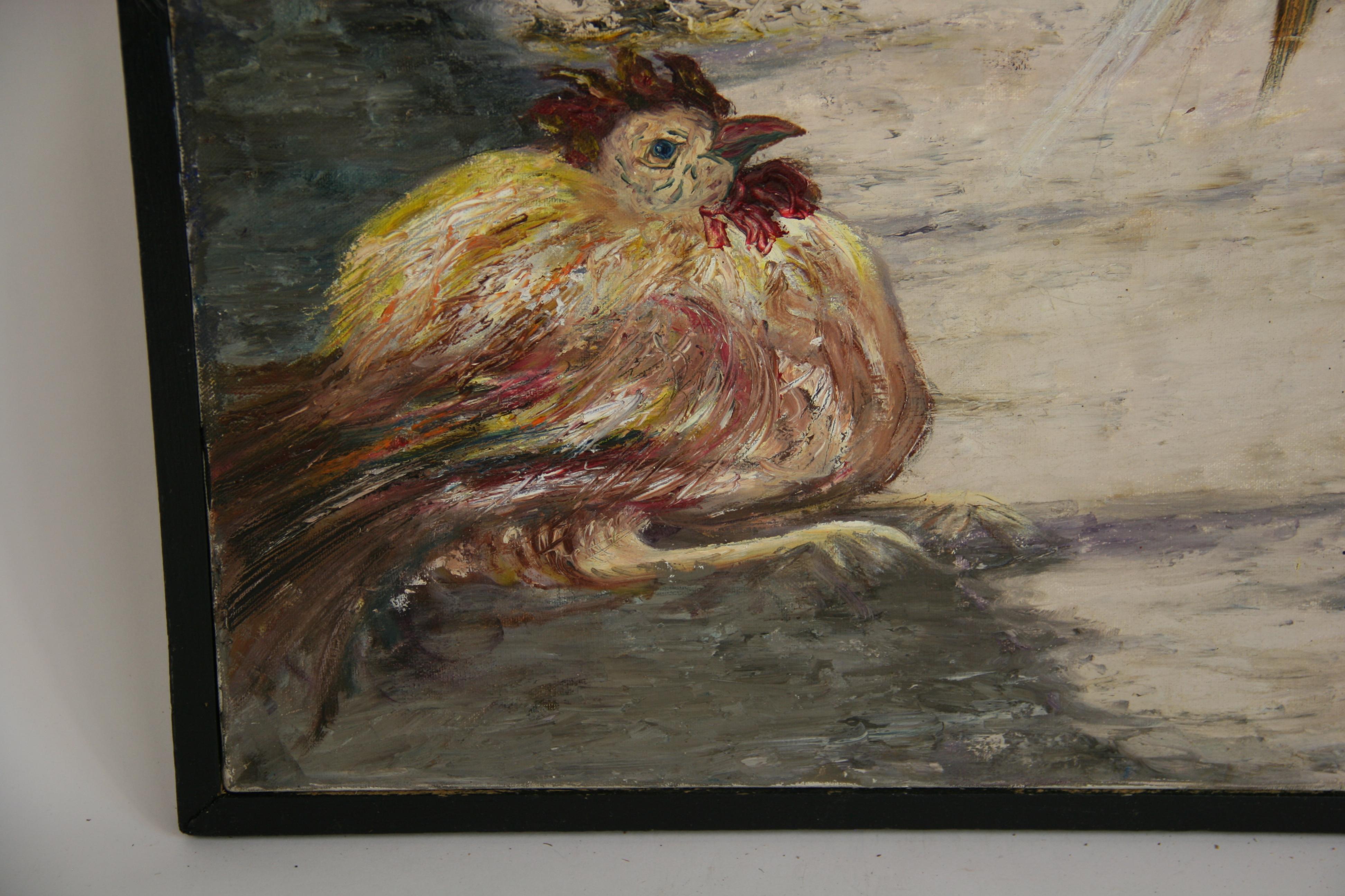 Japanese Street Cock Fight Animal Painting  by E.Walker 1