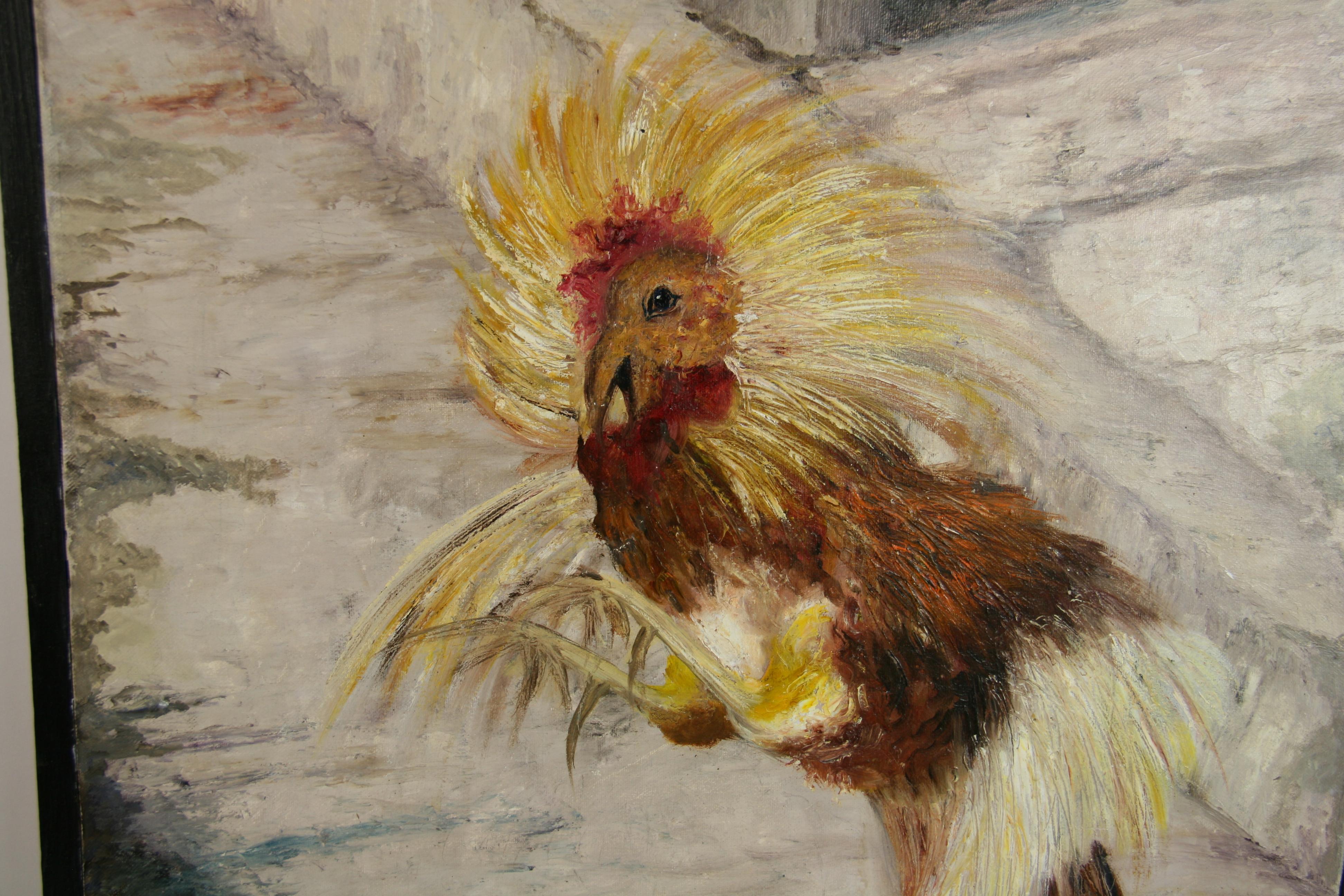 Japanese Street Cock Fight Animal Painting  by E.Walker 2