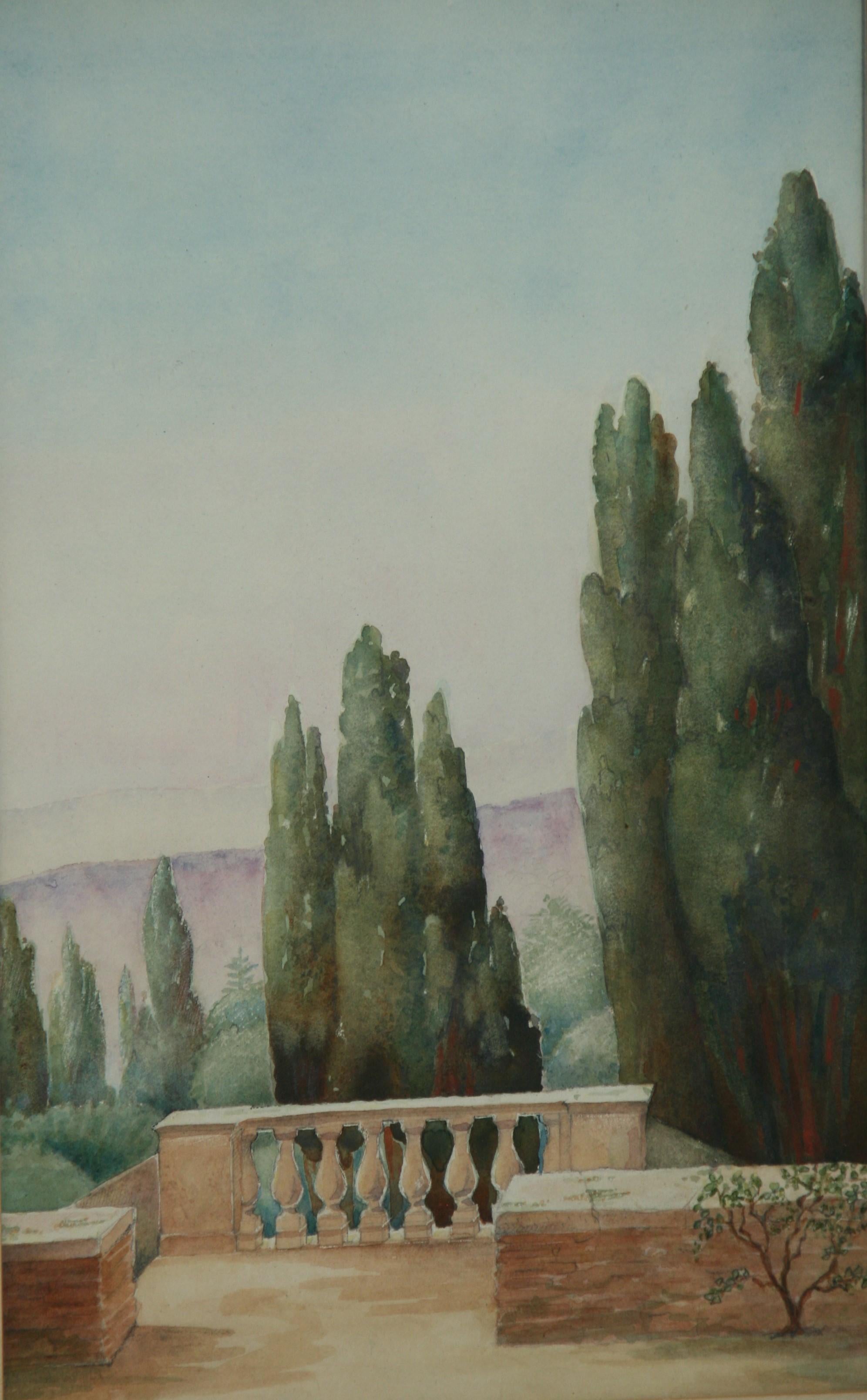 Antique Tuscan Terrace Landscape by R T Bickford For Sale 1
