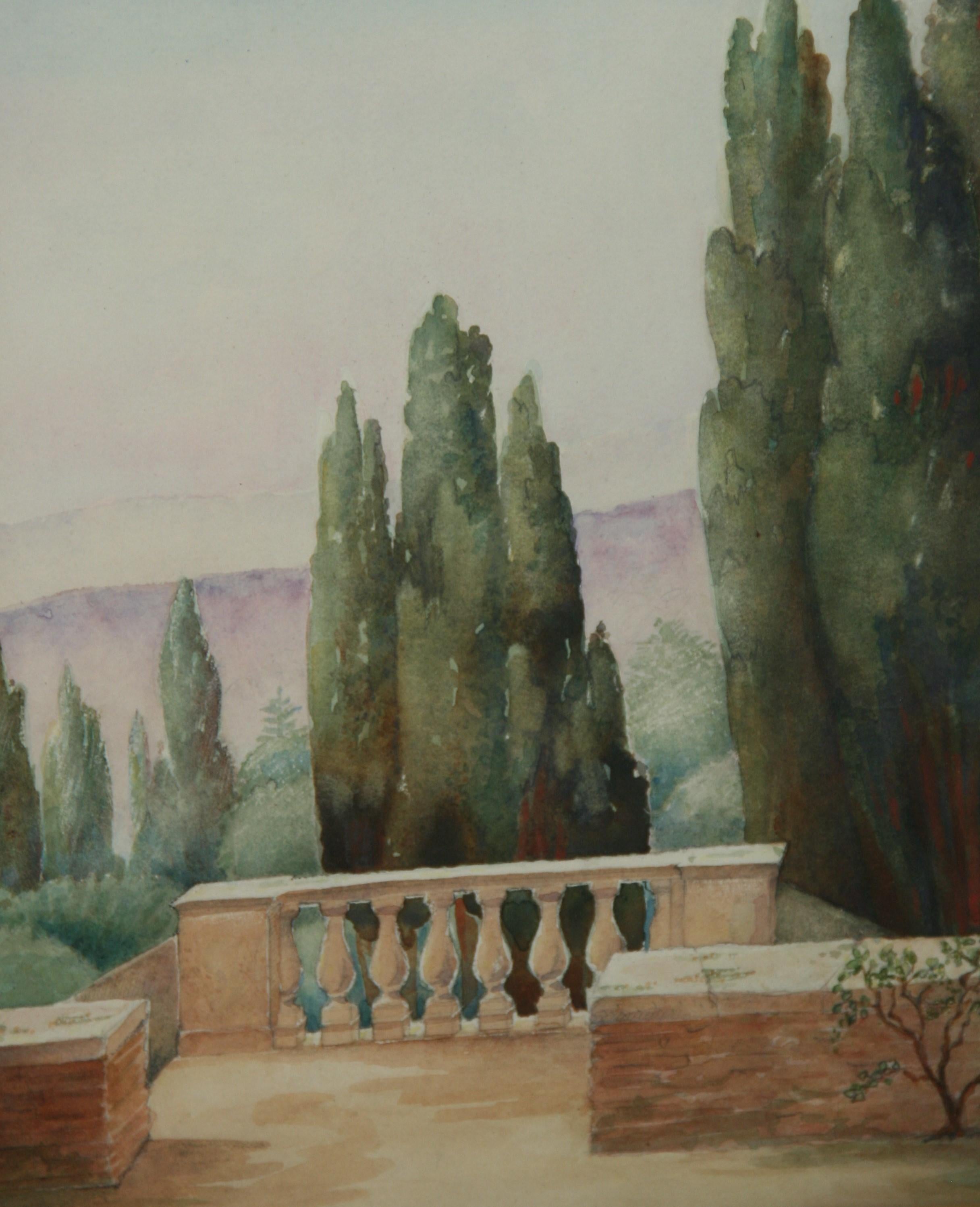 Unknown Landscape Art - Antique Tuscan Terrace Landscape by R T Bickford