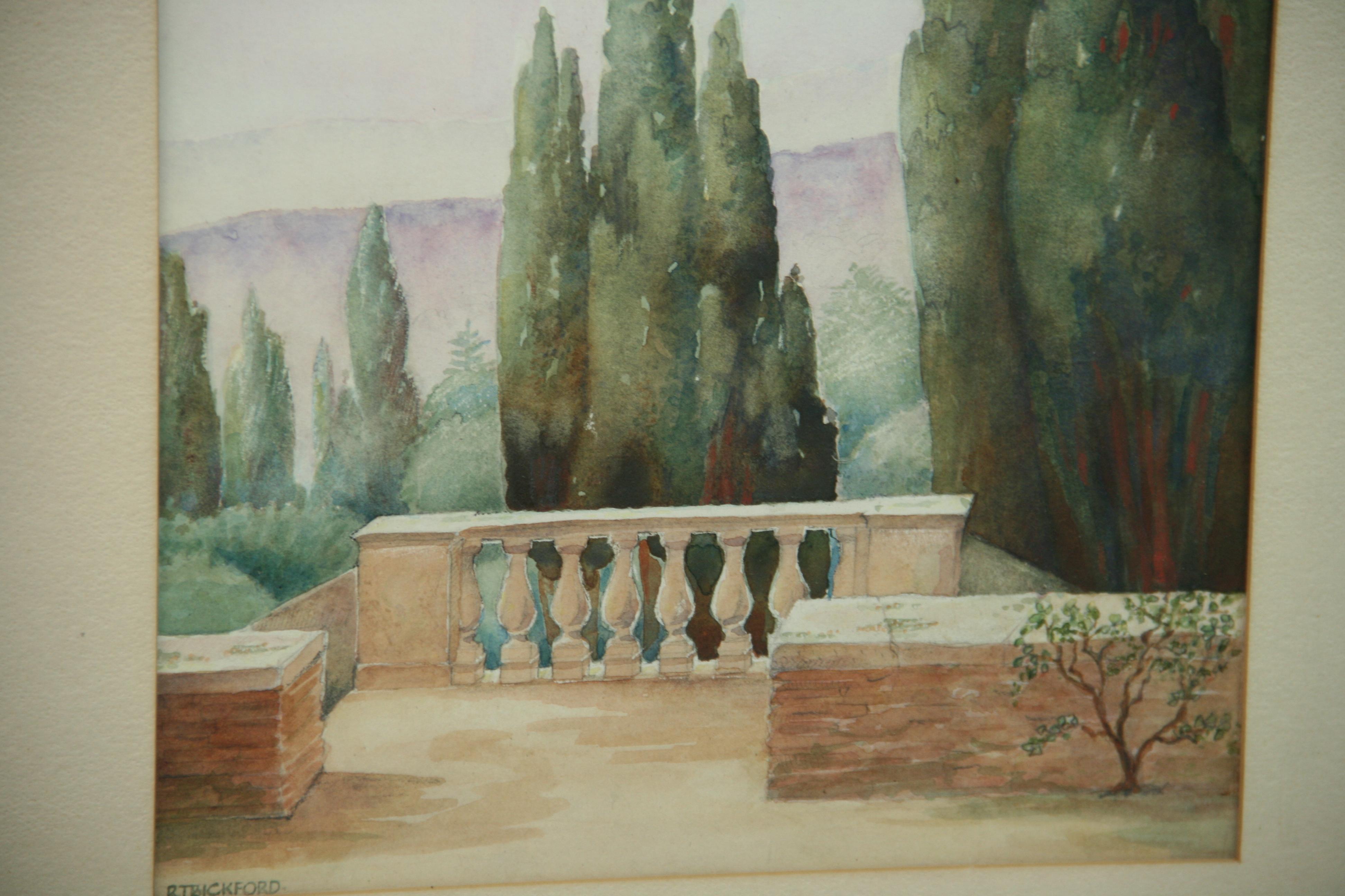 Antique Tuscan Terrace Landscape by R T Bickford - Art by Unknown