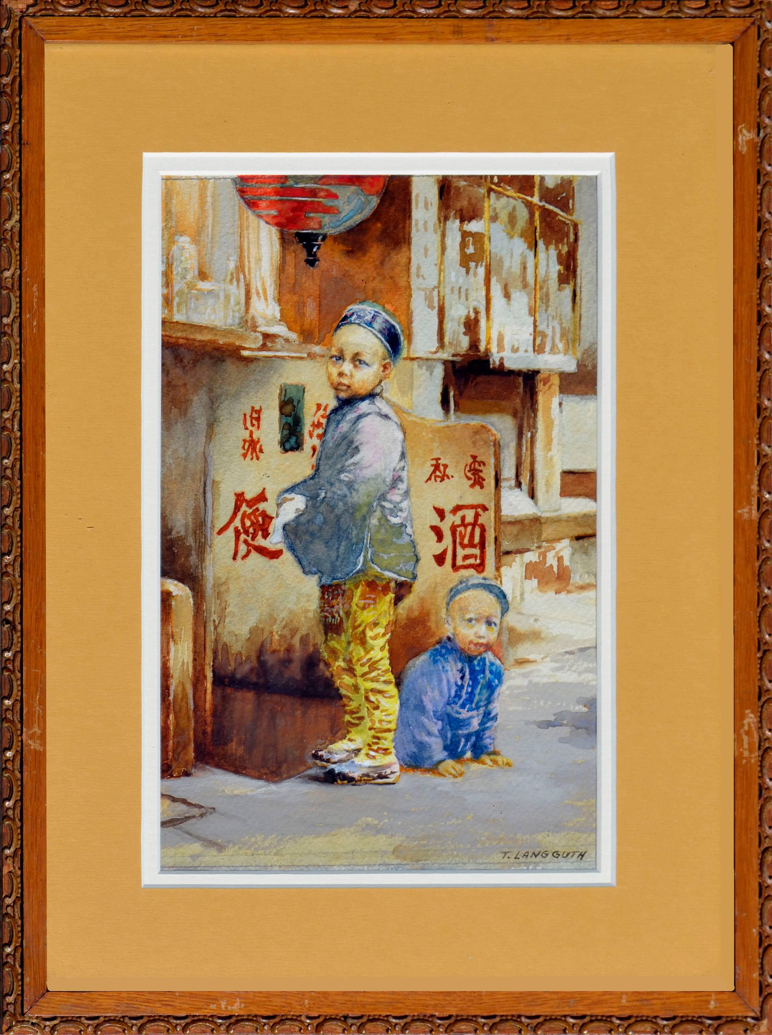 Theodore Ernest Langguth Figurative Art - China Town San Francisco 1896 - Watercolor on Paper