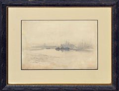 Late 19th Century Boats at San Francisco Port Seascape Drawing