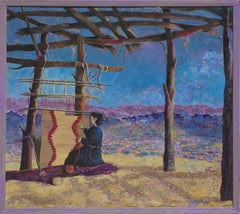 Retro "The Weaver" - Large Scale Navajo Figurative Landscape 