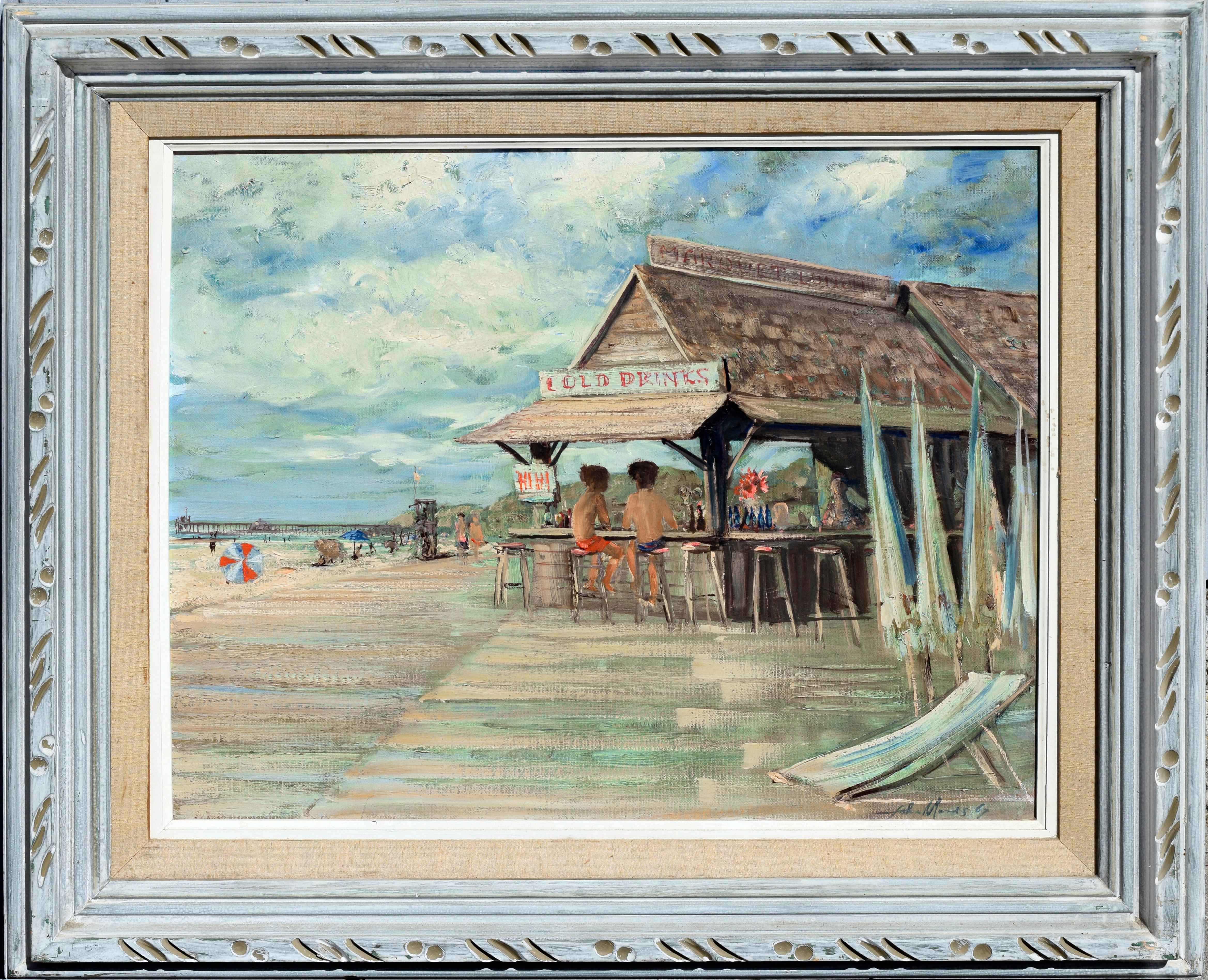 John Morris Landscape Painting - Laguna Beach Lunch Hut - Figurative Landscape 