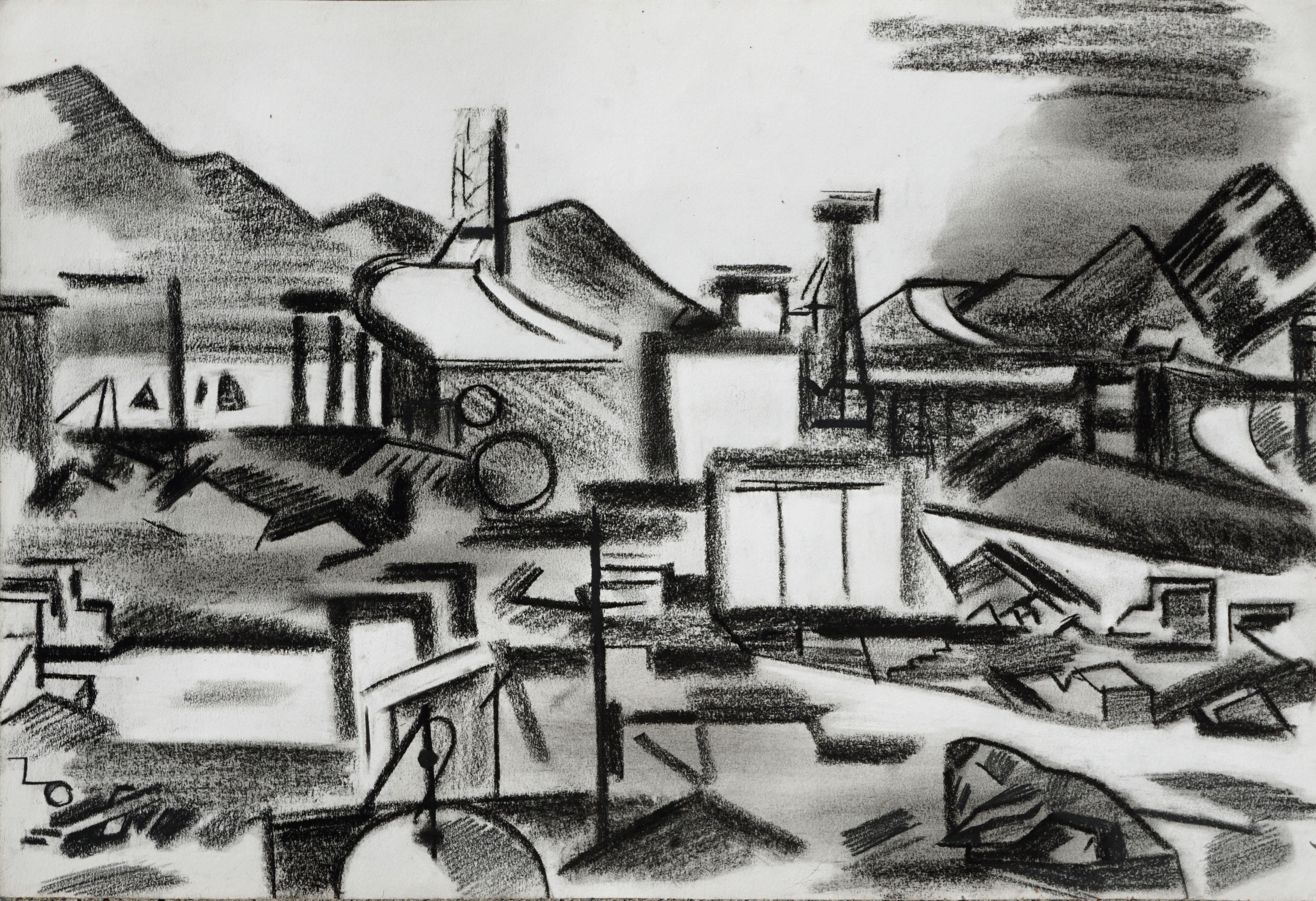 Abstrakte Industrielandschaft der East Bay, Moderne der Mitte des Jahrhunderts – Art von Erle Loran