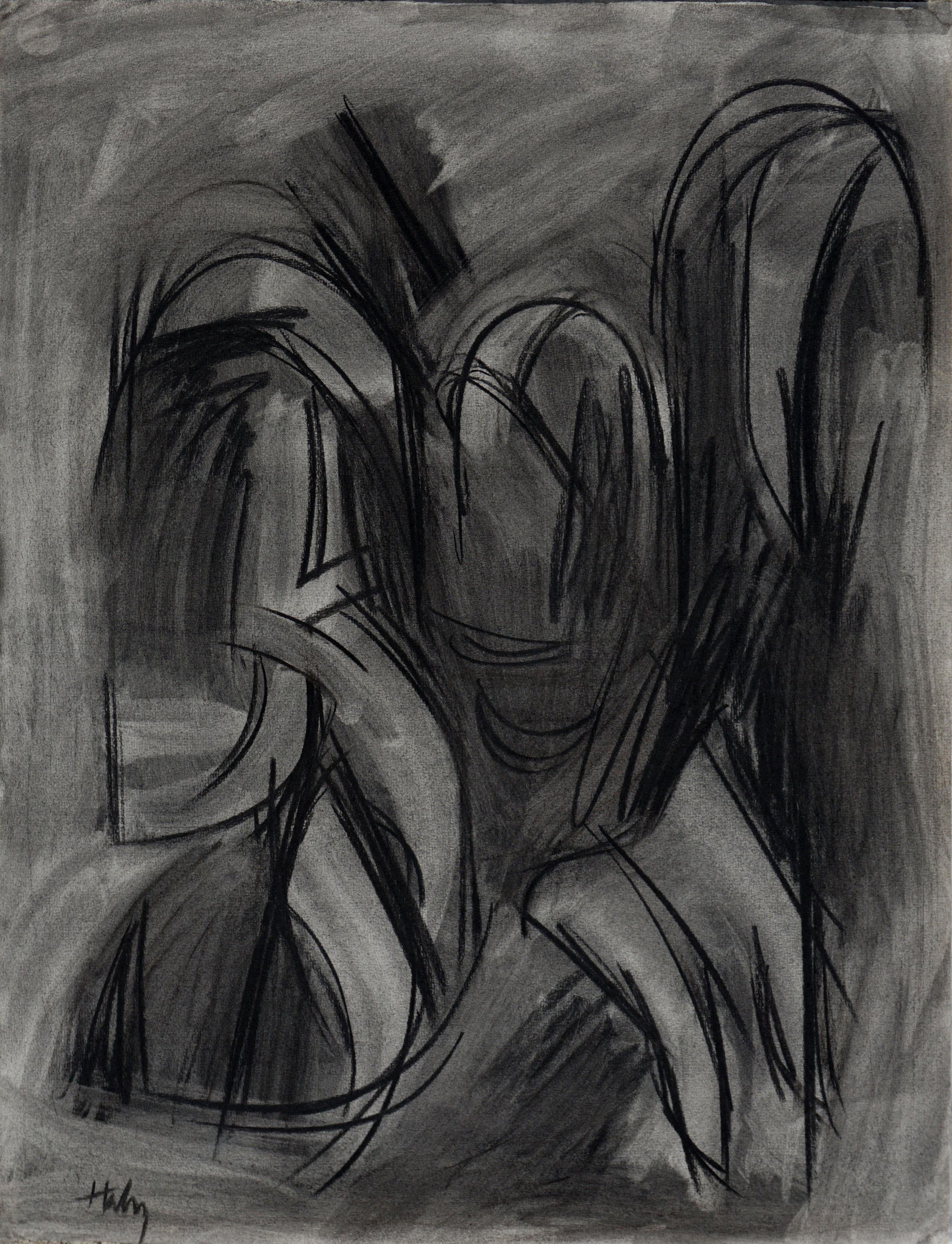 Mid Century Abstract Expressionist Charcoal Drawing - Art by John Haley