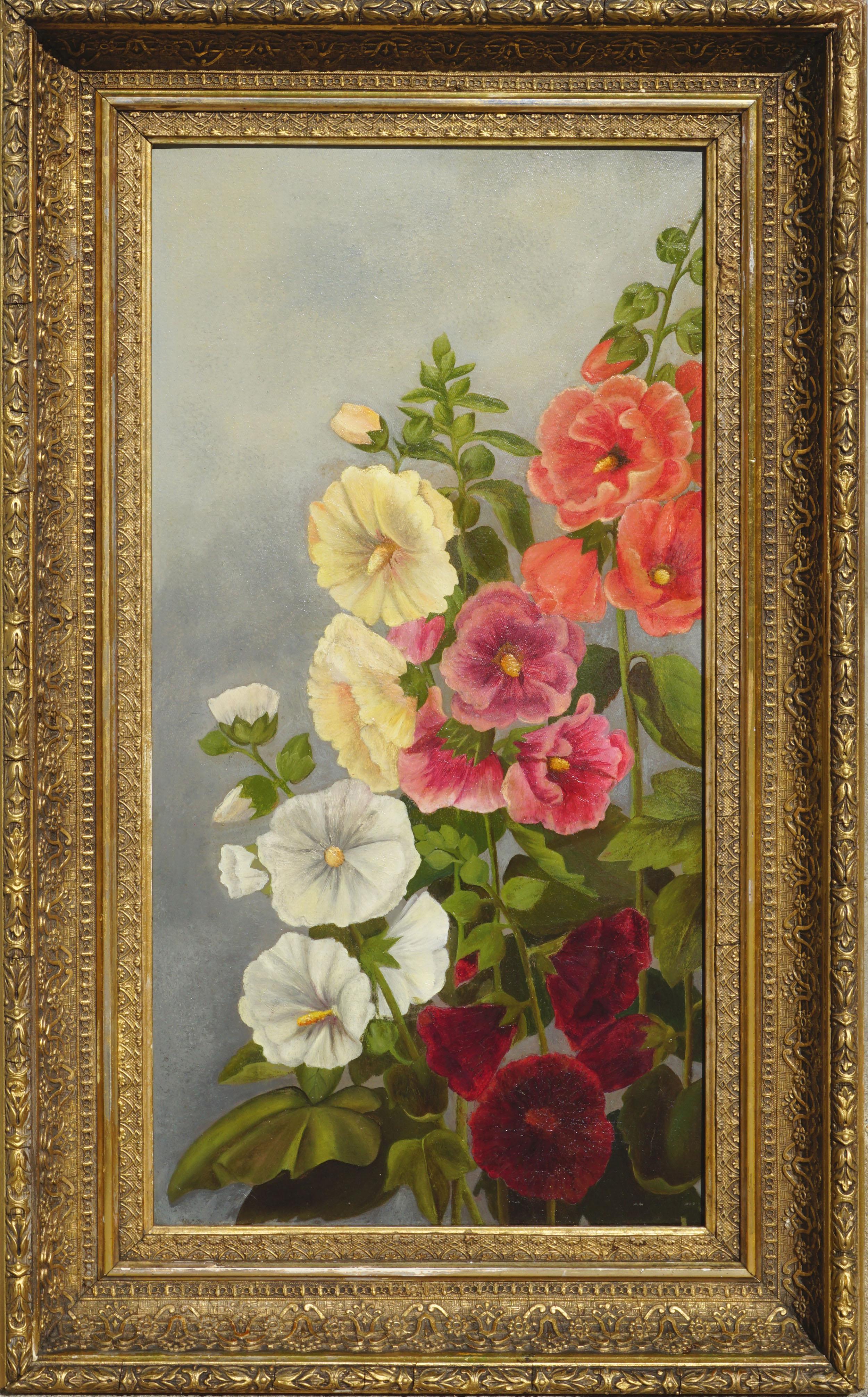 Georgia White Still-Life Painting - Early 20th Century Hollyhocks Floral Still-Life 