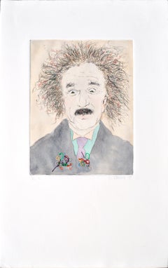 Portrait d'Albert Einstein avec fils multicolores 