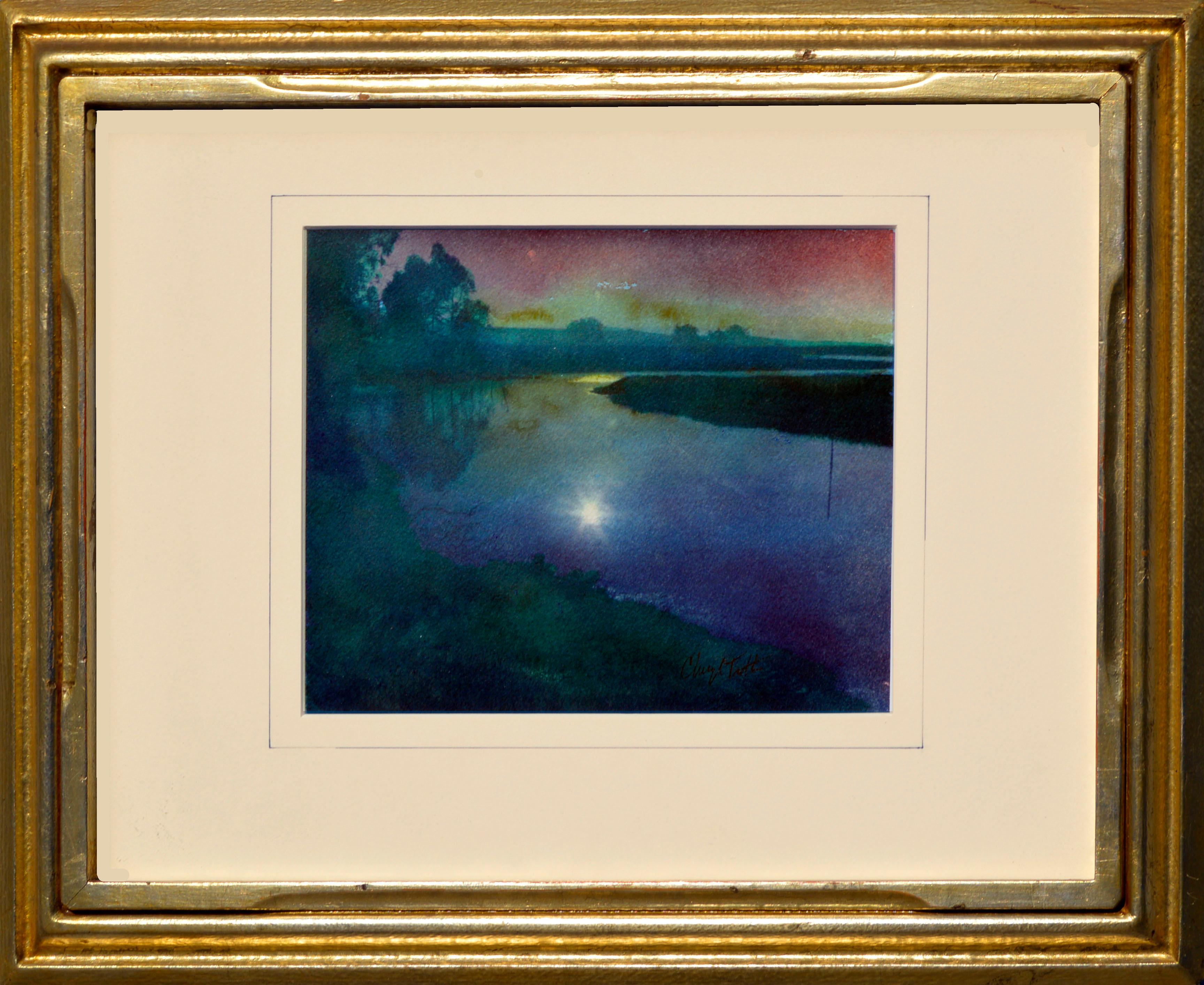 "Elkhorn Slough" - Cyanotype / Watercolor Landscape  - Mixed Media Art by Cheryl Trotter