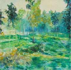 Vieux paysage fauviste abstrait en bois de bouleau
