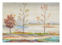 Minimalist Mid Century Modern Landscape -- Autumn Trees
