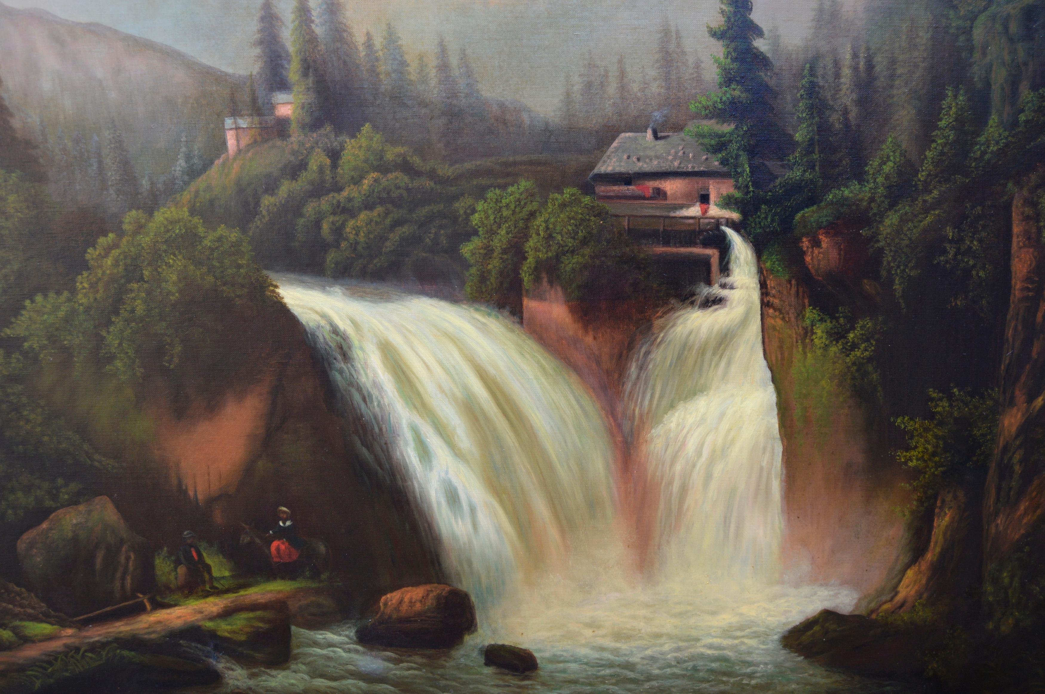 Hudson River School Wassermühle Landschaft (Braun), Landscape Painting, von M. J. Zipf