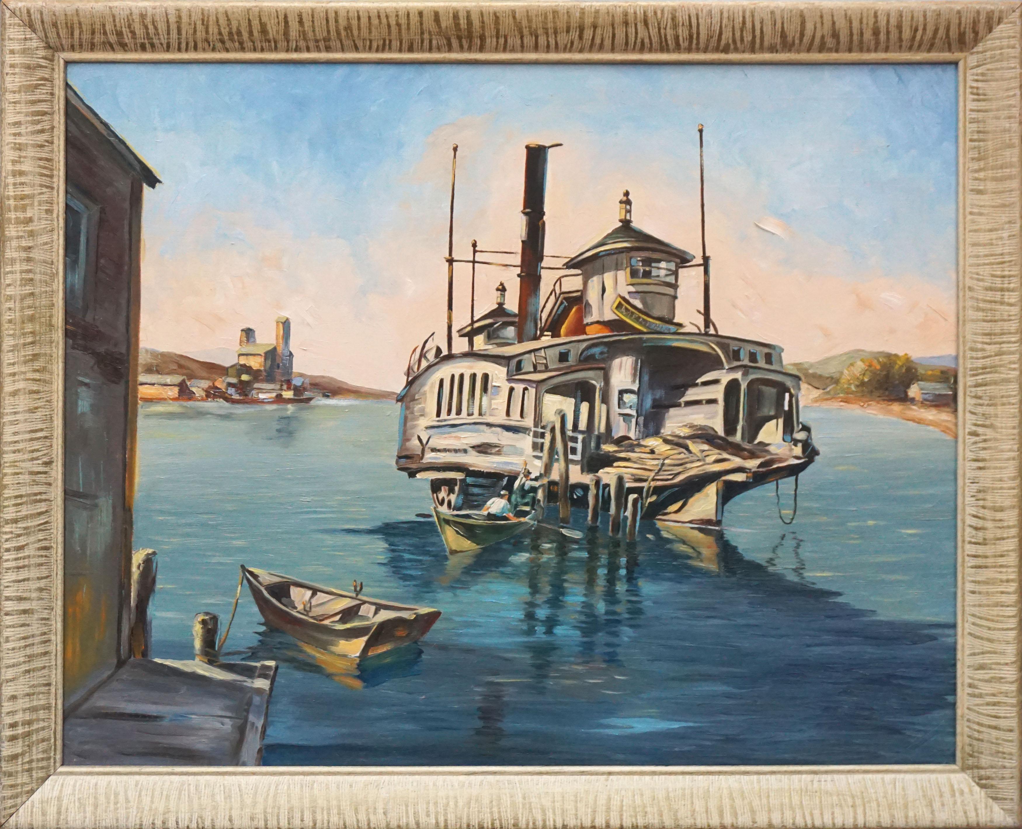 Oscar Jamieson Landscape Painting - Mid Century Memphis Ferryboat Seascape 