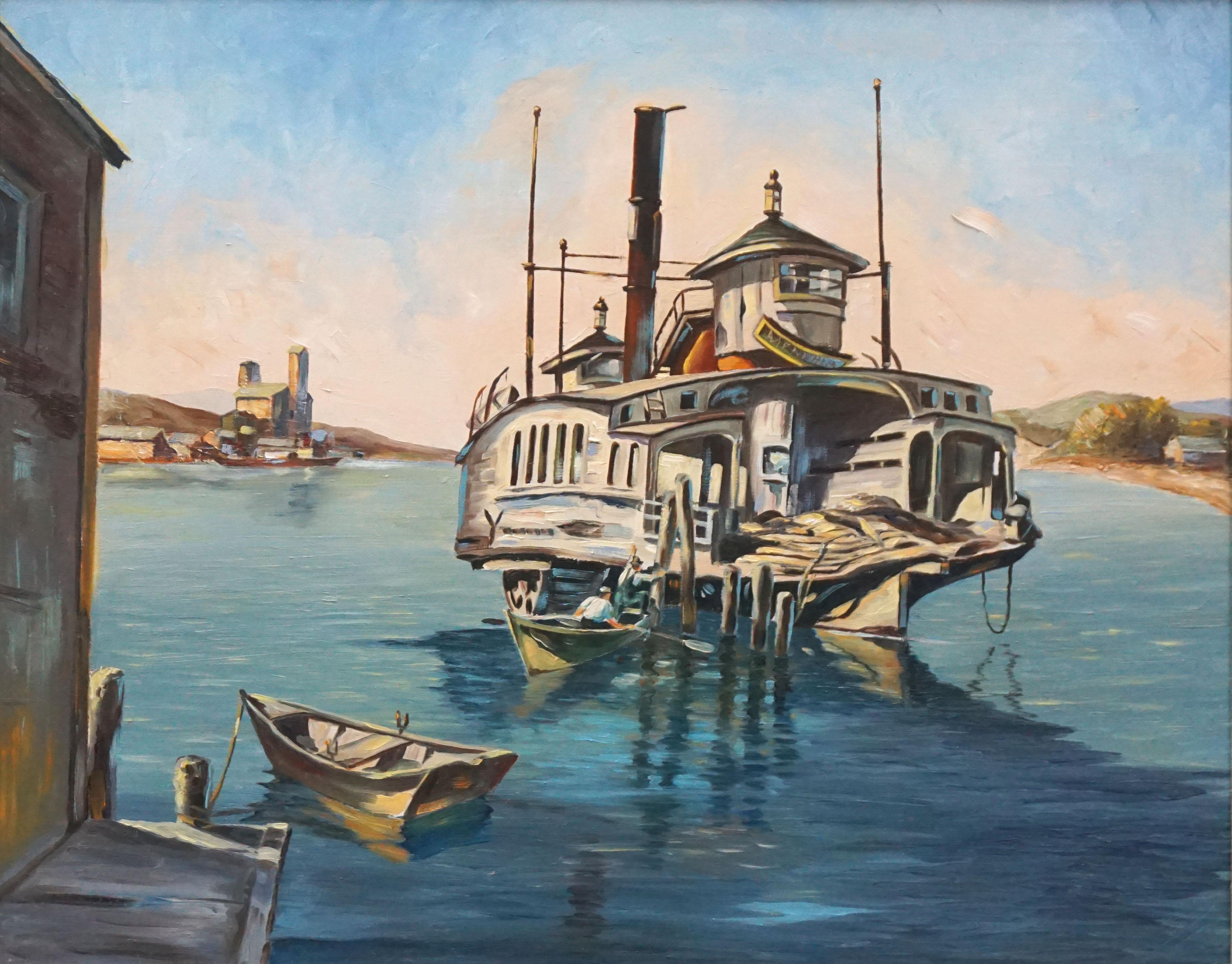 Mid Century Memphis Ferryboat Seascape  - Painting by Oscar Jamieson