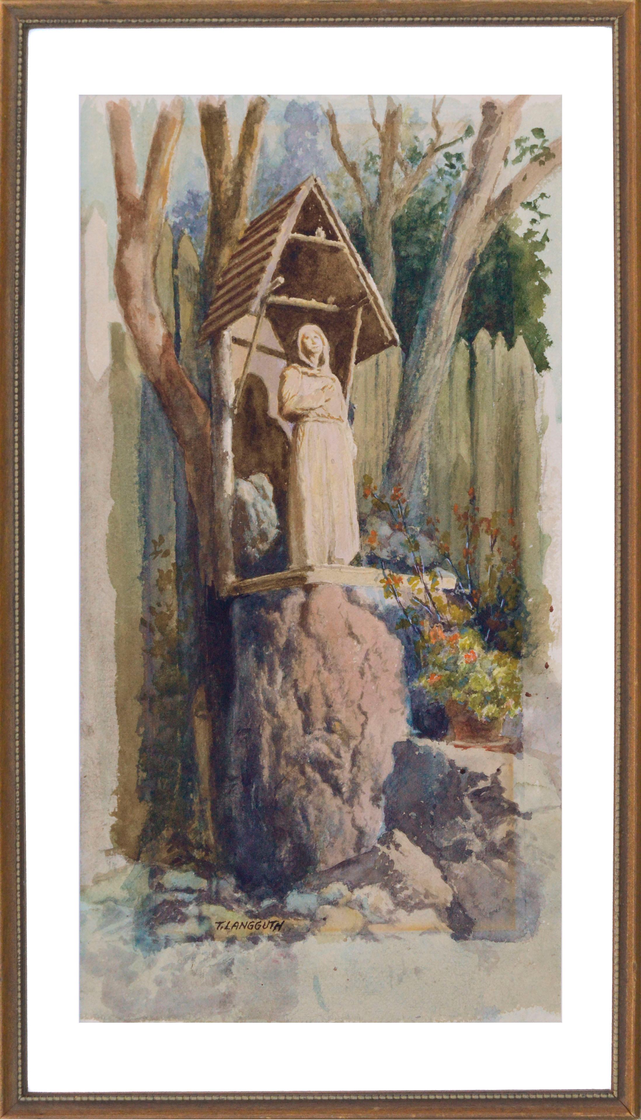 Theodore Ernest Langguth Figurative Painting - Statue of an Ascetic (The Hermit) - Figurative Landscape 