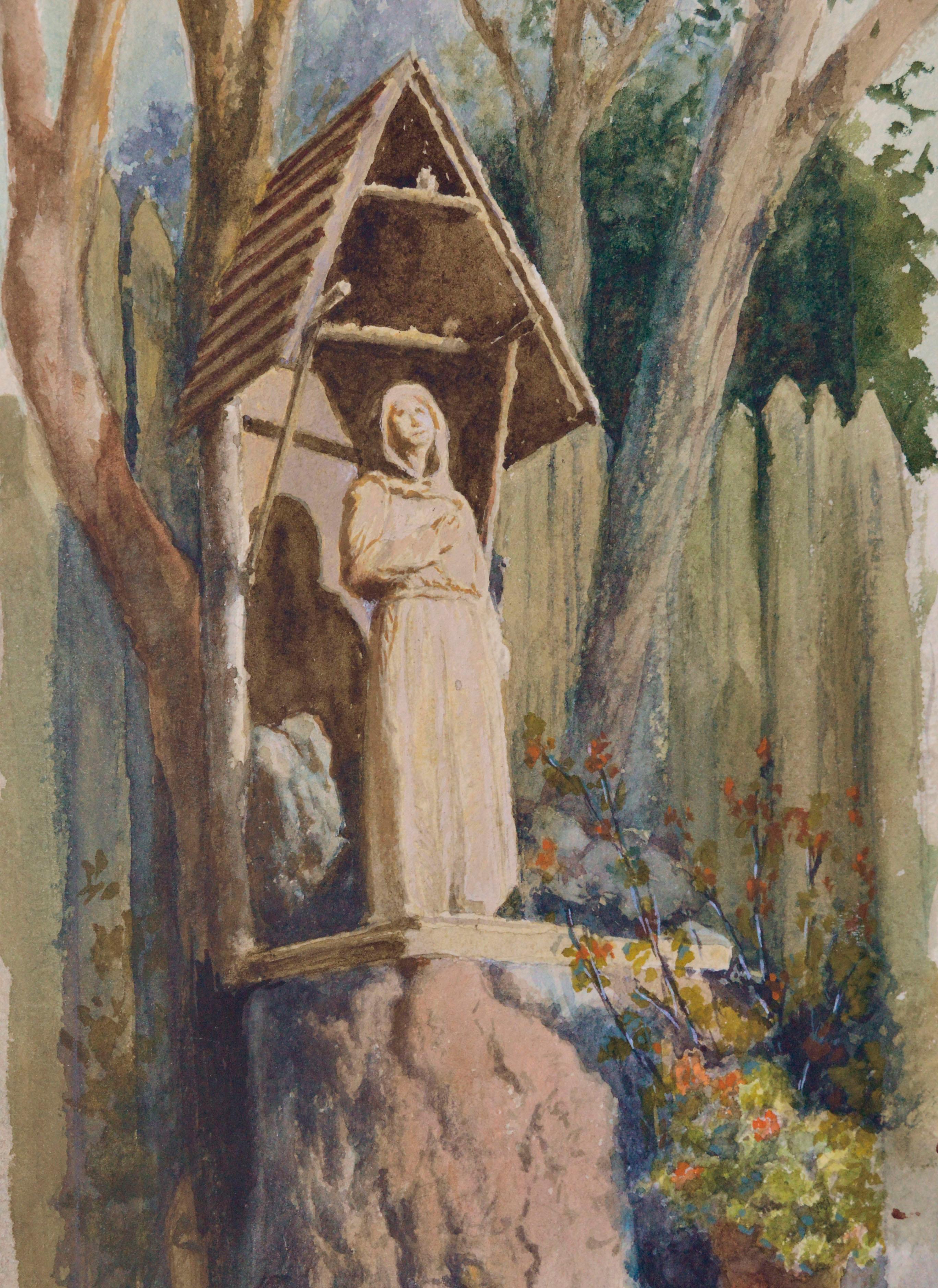 Statue d'un ascétique (Le ermite) - Paysage figuratif  - Impressionnisme américain Painting par Theodore Ernest Langguth