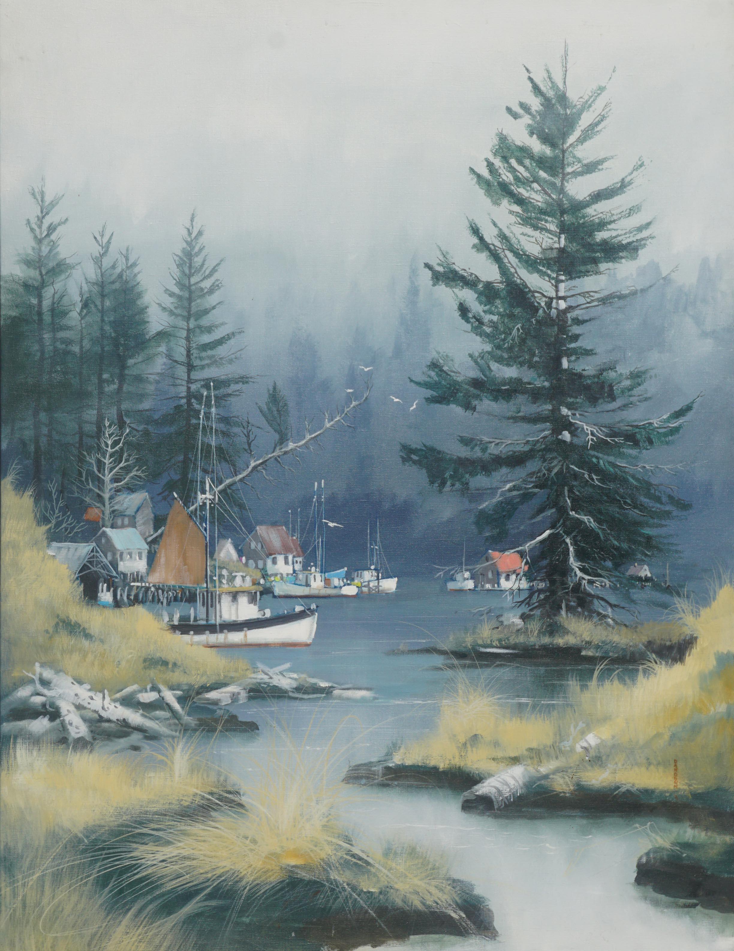 Alaska Fishing Village Landscape - Painting by Dan Dunn