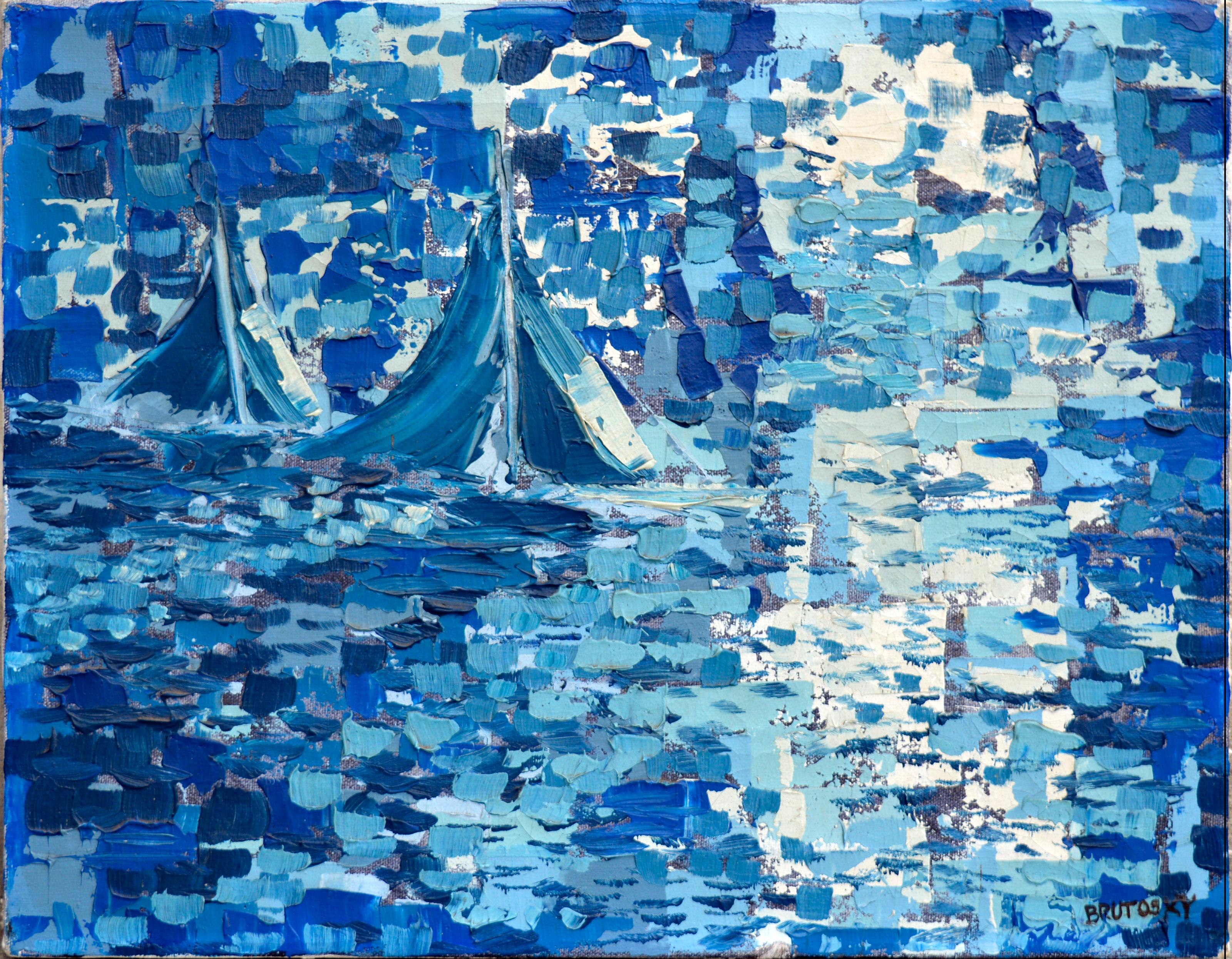 Mary Veronica Brutosky Abstract Painting - Mediterranean Sails - Abstracted Landscape