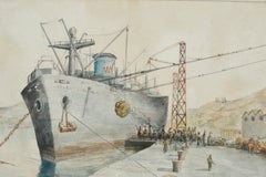 Torre Annunziata, Italia - Paisaje marino de mediados de siglo con retrato