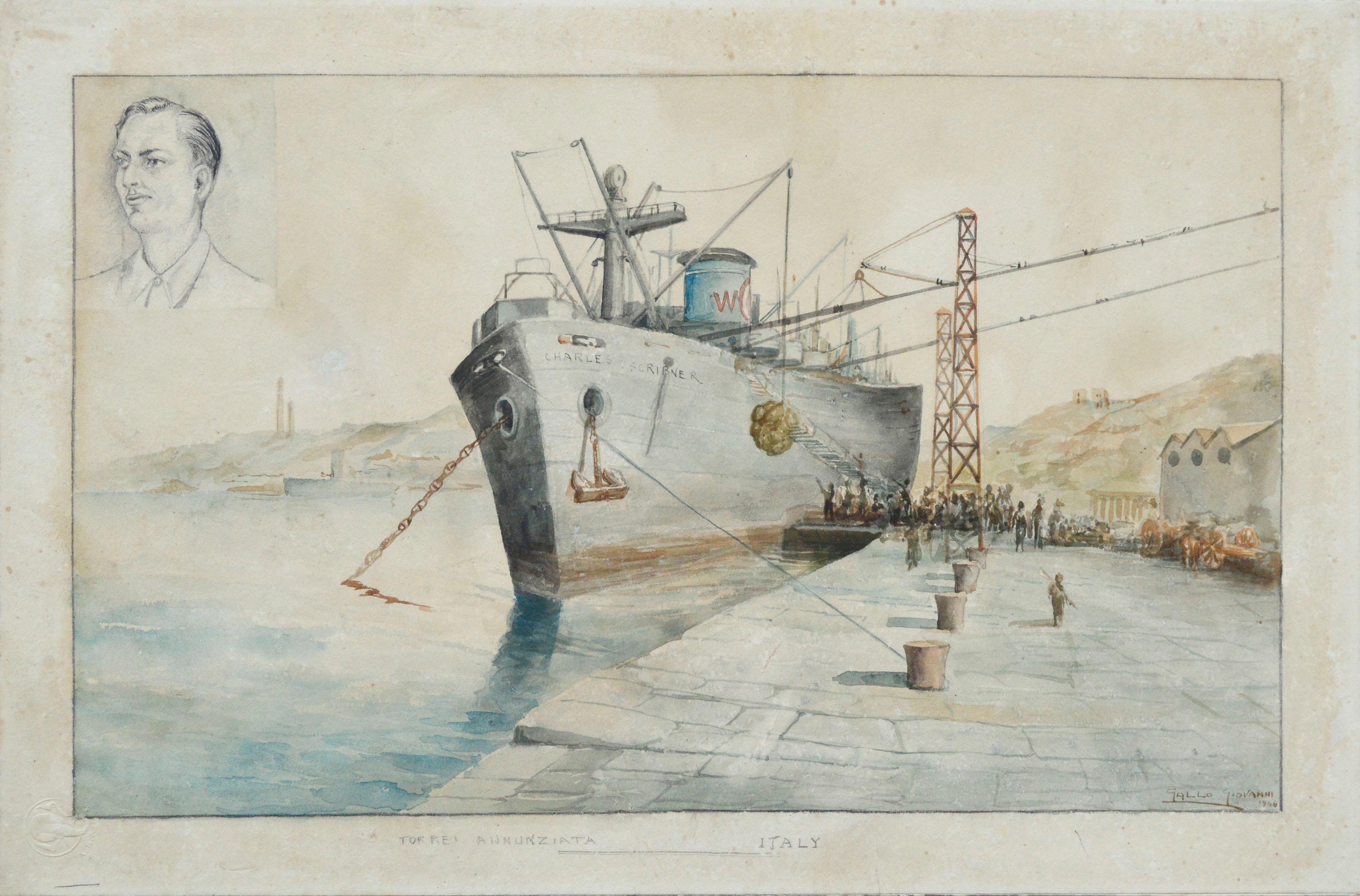 Wunderschöne Aquarelldarstellung des Trockenfrachtschiffs der Liberty-Klasse 