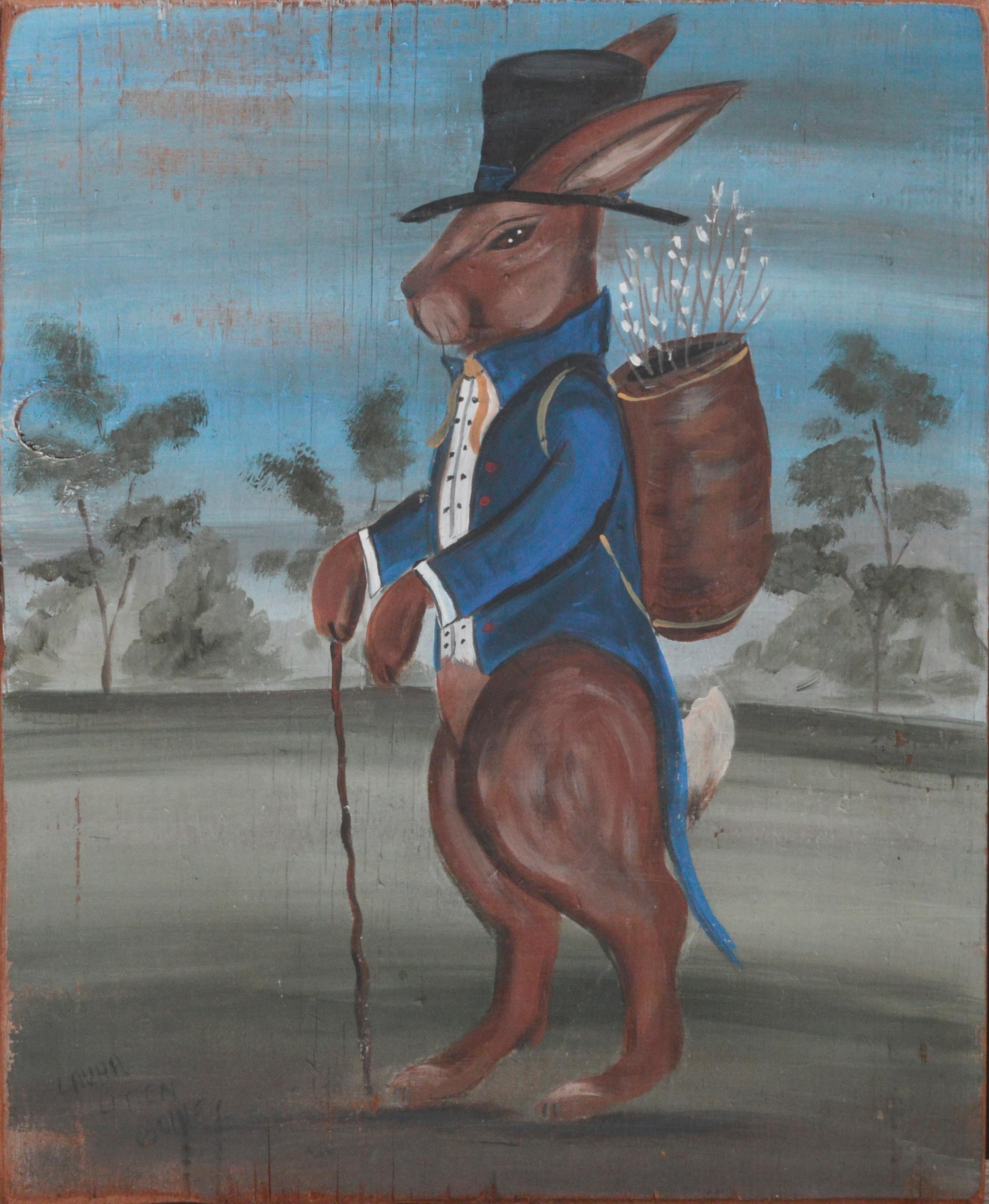 Folk Art Rabbit Pair - Painting by Laura Litten Goines