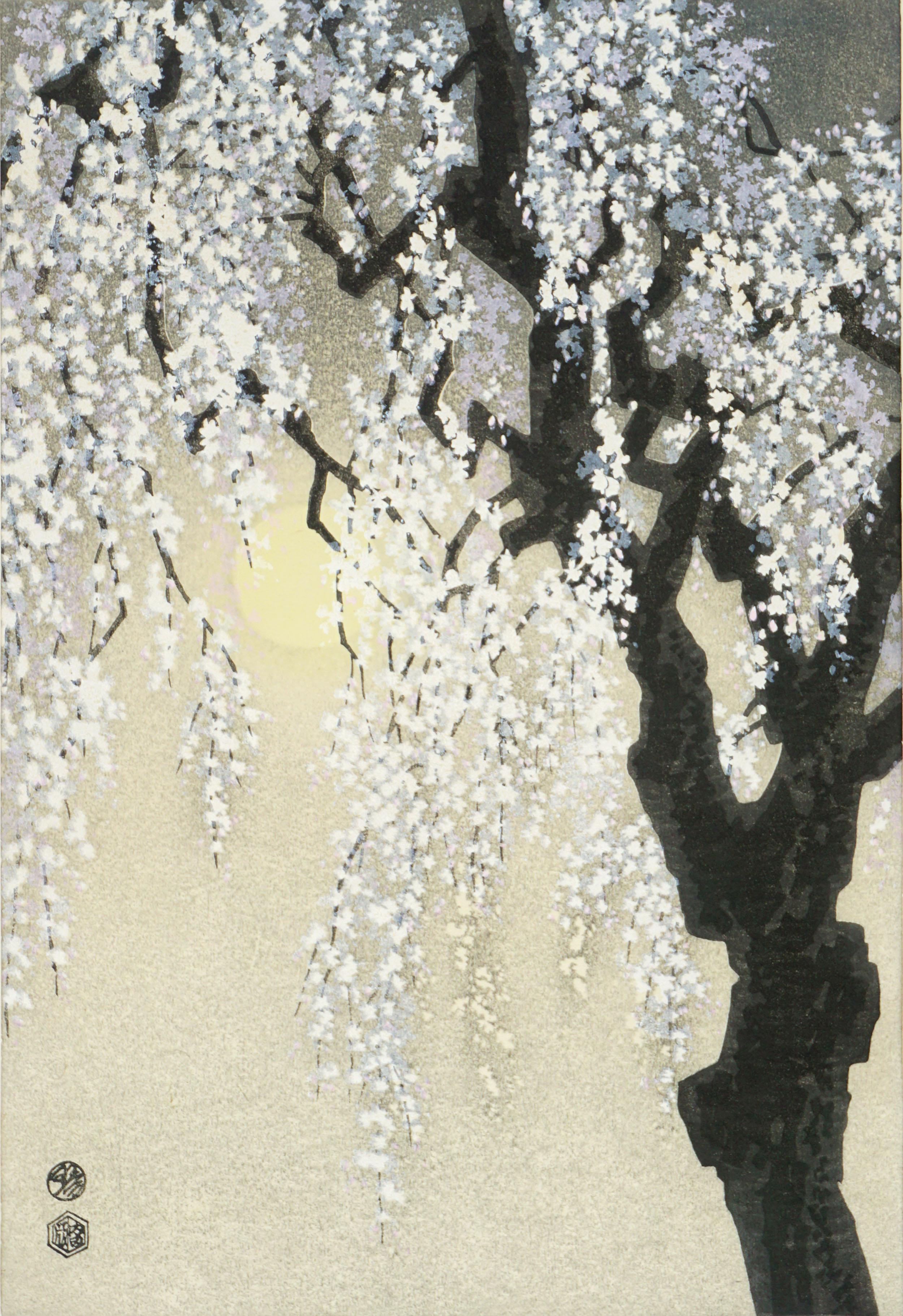 Asian Nocturnal Cherry Blossoms - Painting by Kotozuka Eiichi