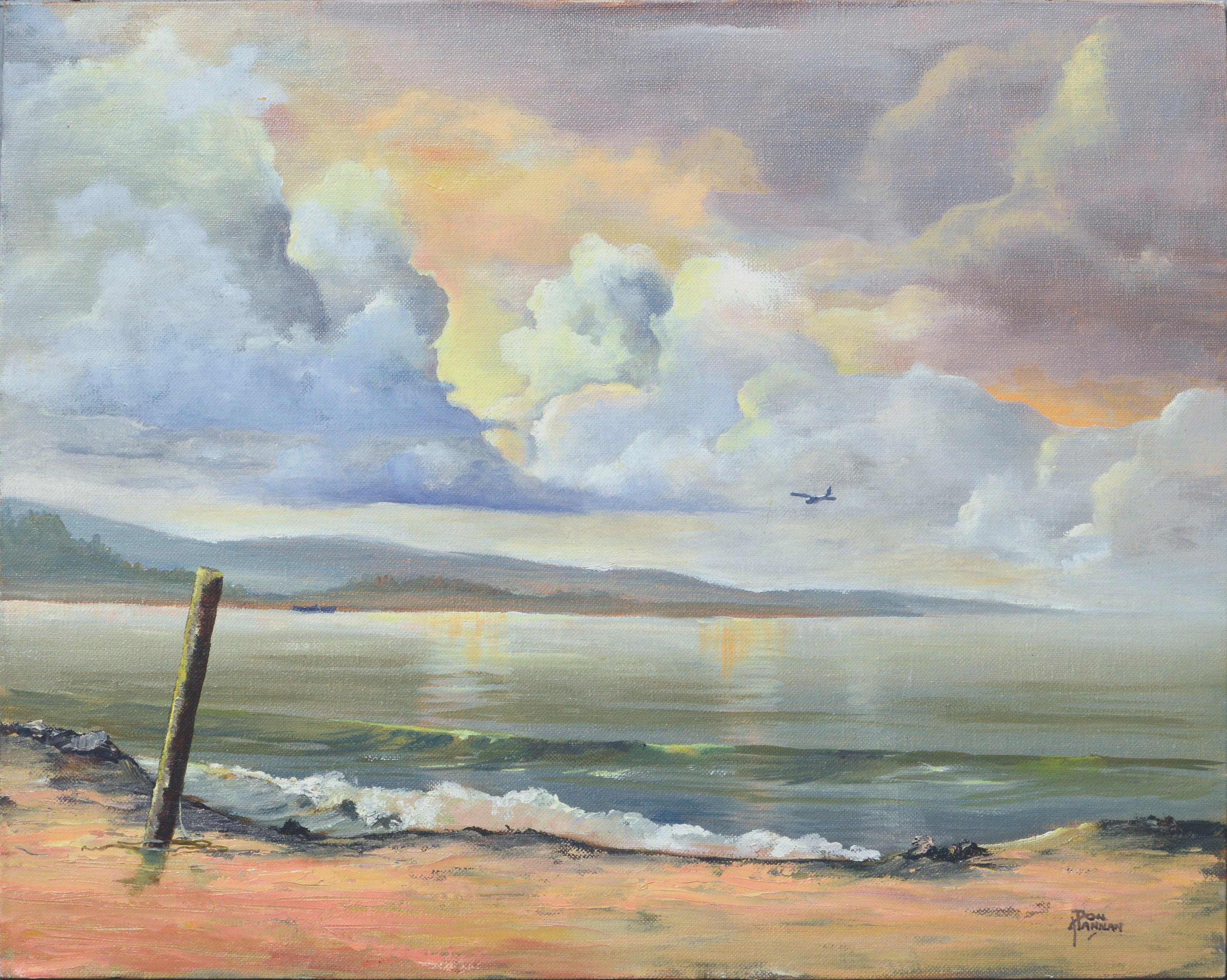 Don Hannan Landscape Painting - Mid Century Coastal Clouds Sunrise Seascape