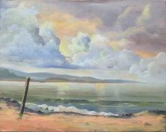 Vintage Mid Century Coastal Clouds Sunrise Seascape