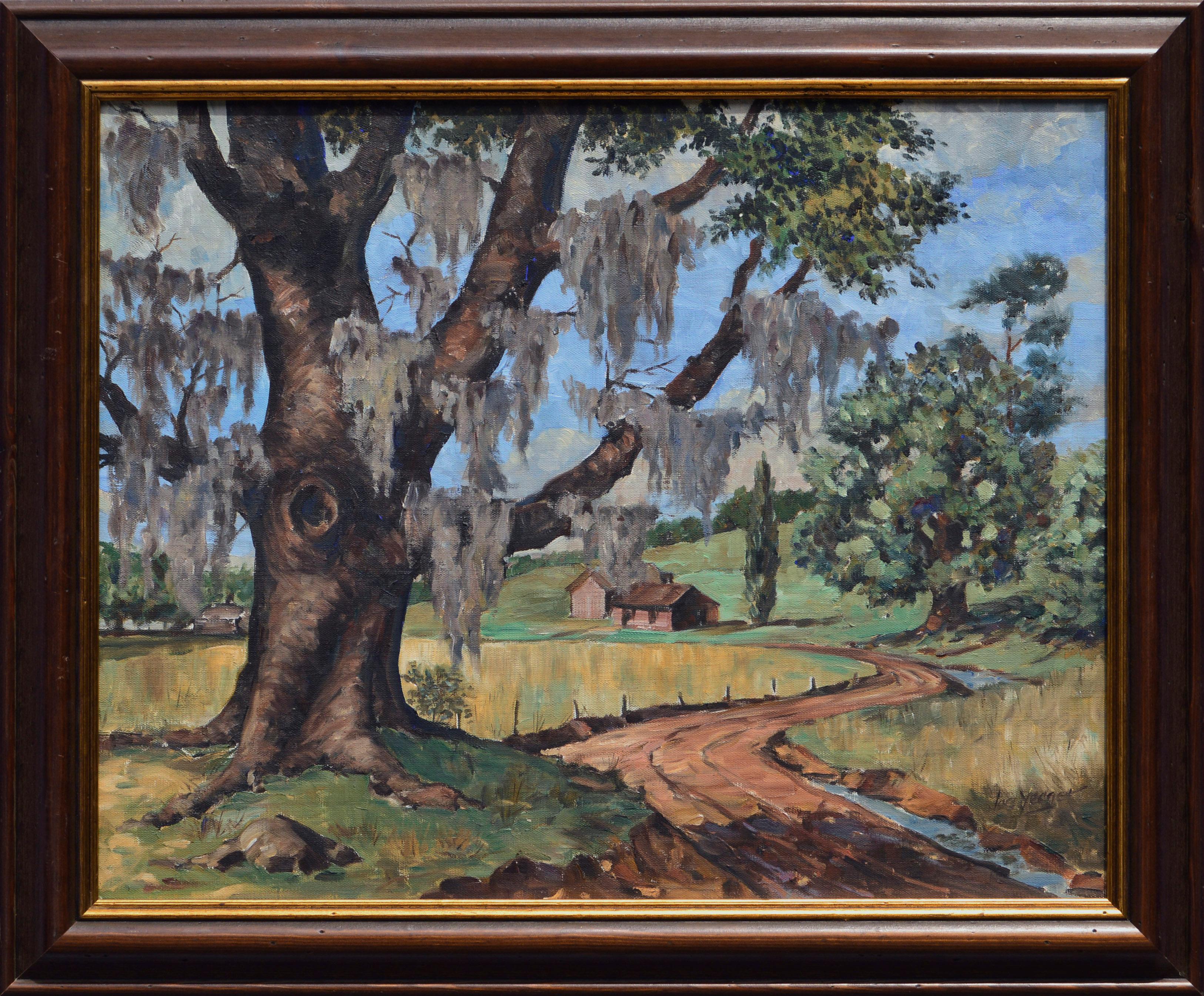 Joseph Yeager Landscape Painting - Mid Century Farmhouse Road Landscape