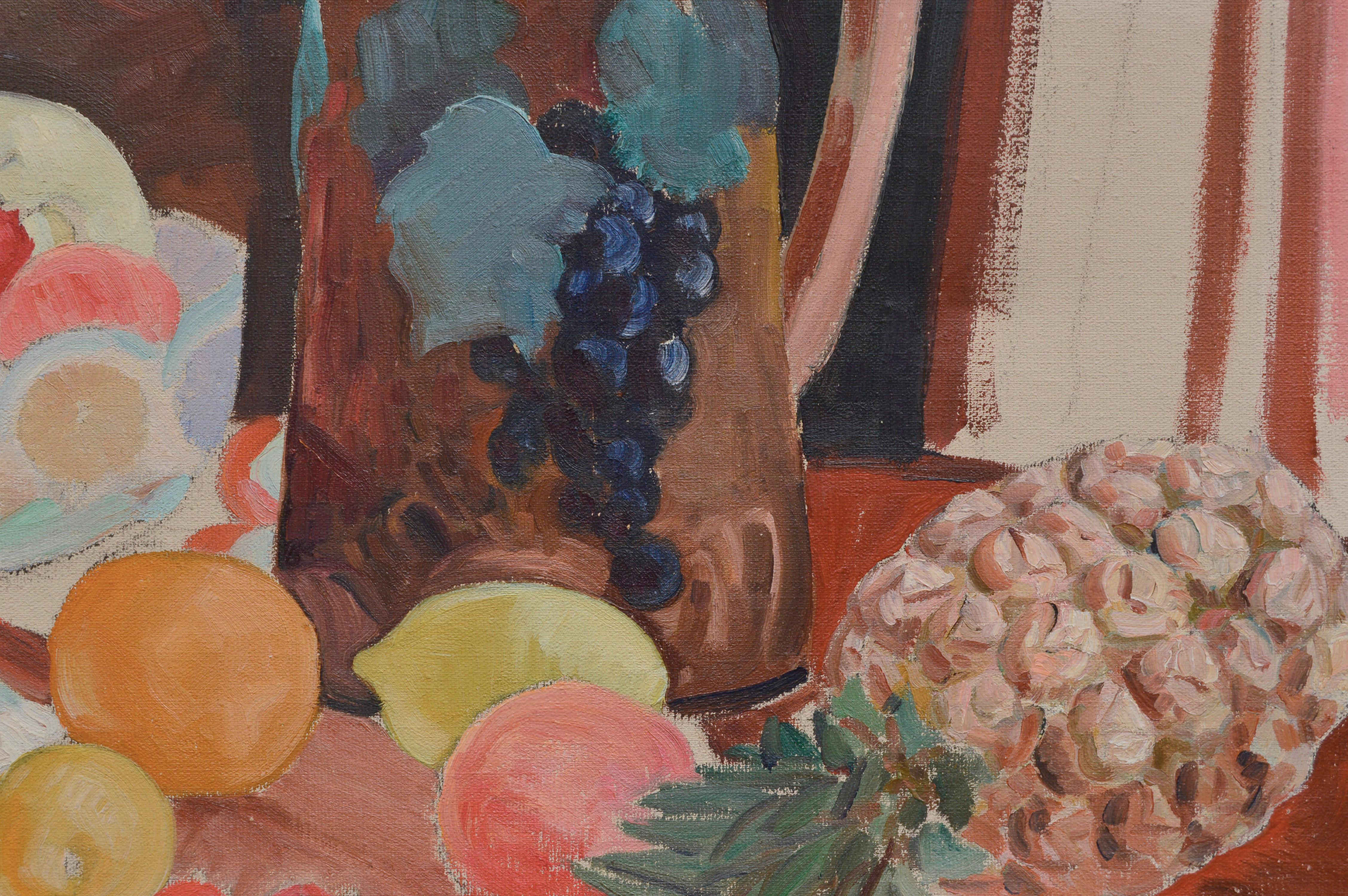 Stillleben aus der Mitte des Jahrhunderts mit Obst, Ananas und Krug  (Amerikanischer Realismus), Painting, von Joseph Yeager