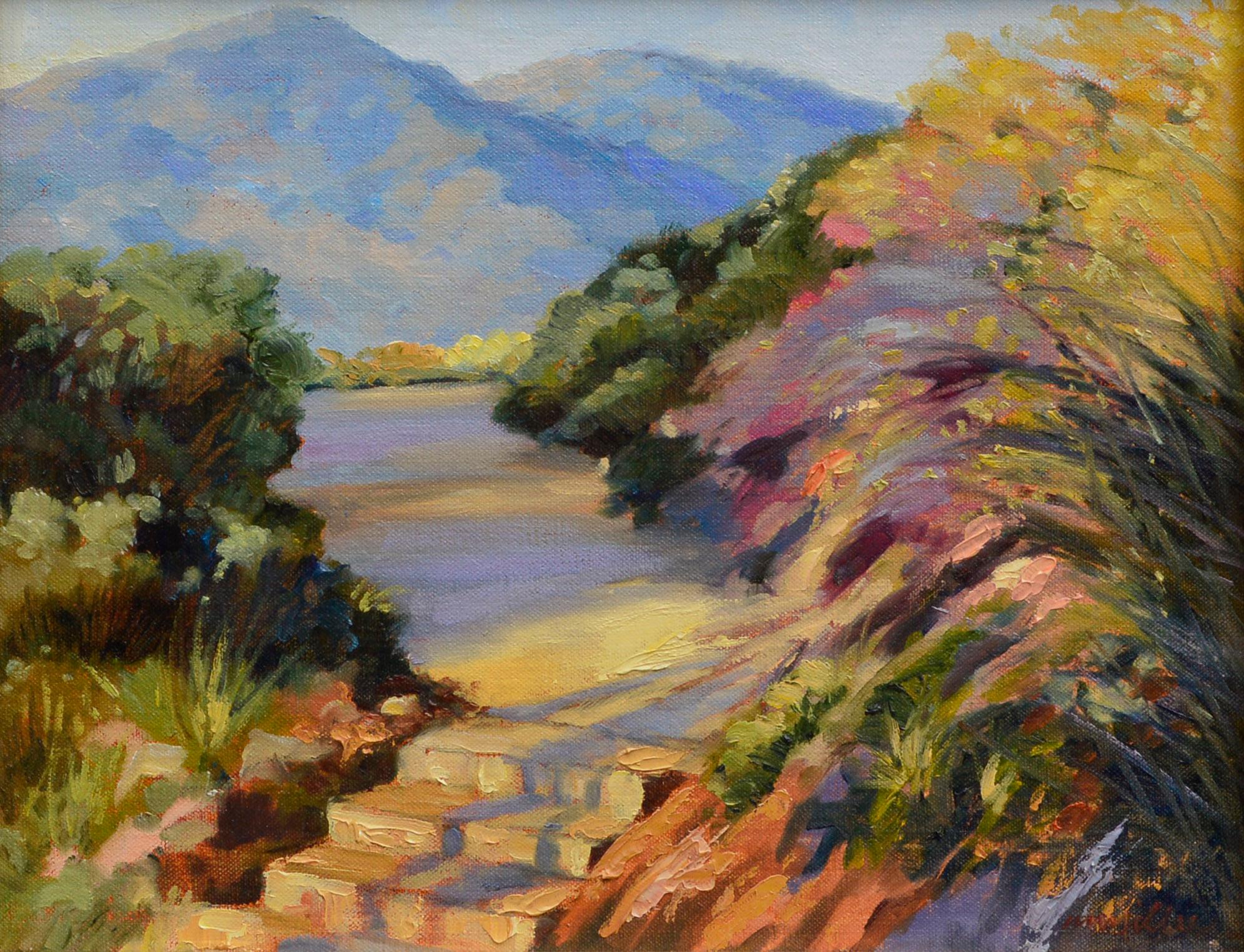 Mt Tamalpais and Bon Tempe Lake California Landscape - Painting by Maralyn Miller