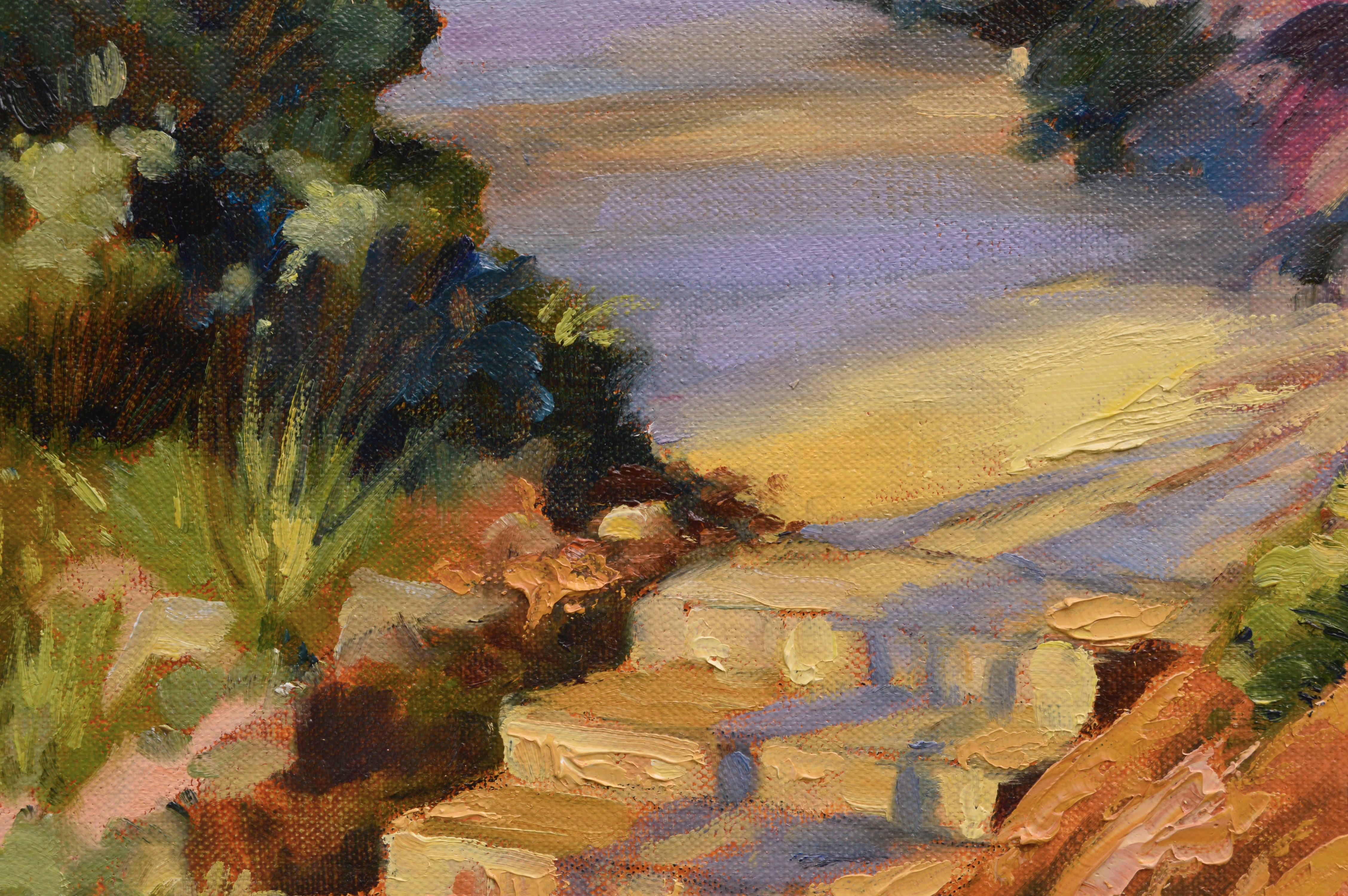Mt Tamalpais and Bon Tempe Lake California Landscape - Brown Landscape Painting by Maralyn Miller