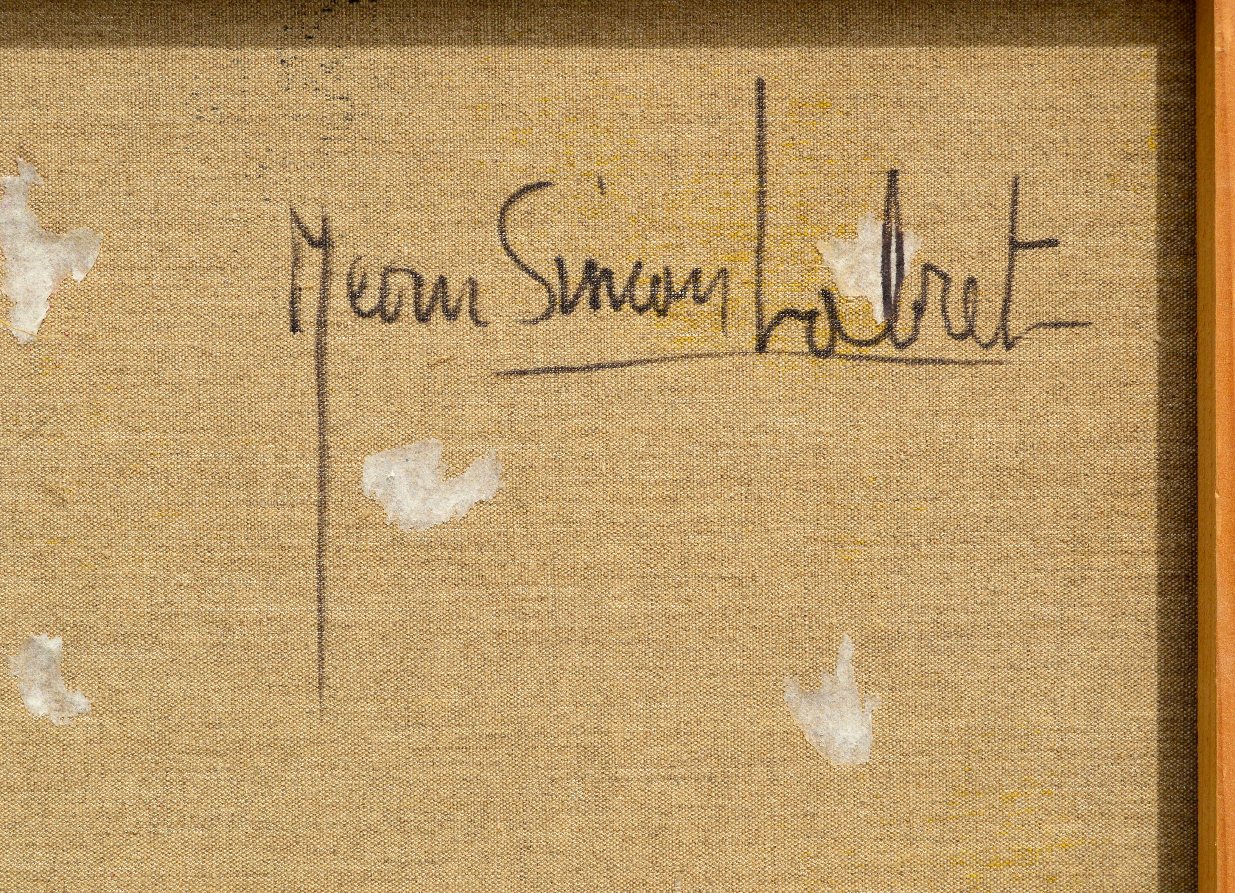 Kühnes, abstraktes Sprühbild von Jean Simon Labret (Franzose, 20. Jahrhundert). Dieses frühe Beispiel für Sprühkunst deutet auf die aufkommende Straßenkunstszene in Frankreich hin, die in den frühen 1970er Jahren begann. Signiert, datiert und