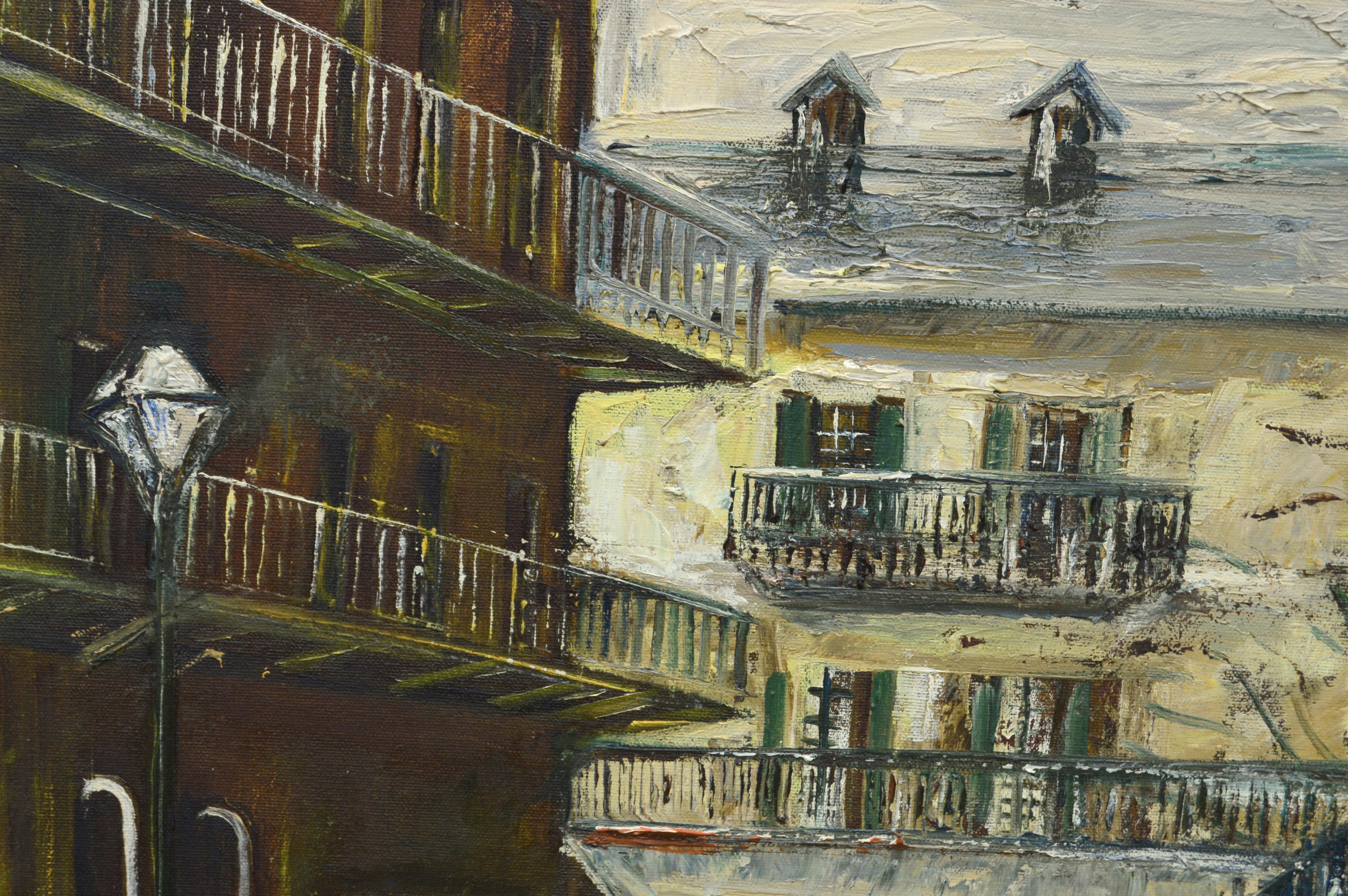 French Quarter Street - Mid Century New Orleans Landscape  - Painting by Melba Dukes Gianelloni