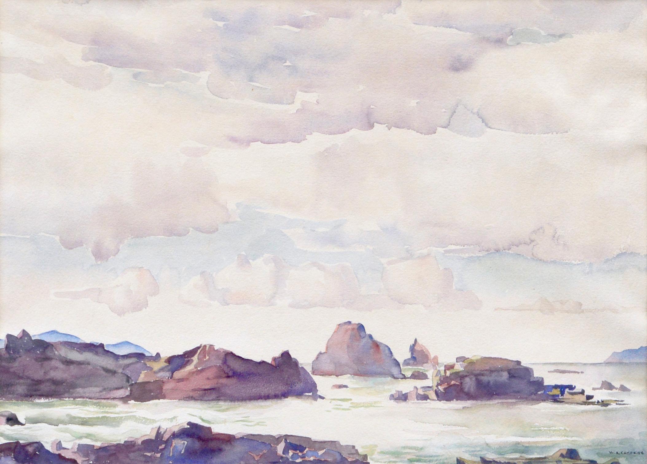 « Rock Bound Coast » (Côte du rocher) - Paysage Carmel des années 1930 - Art de William Ross Cameron
