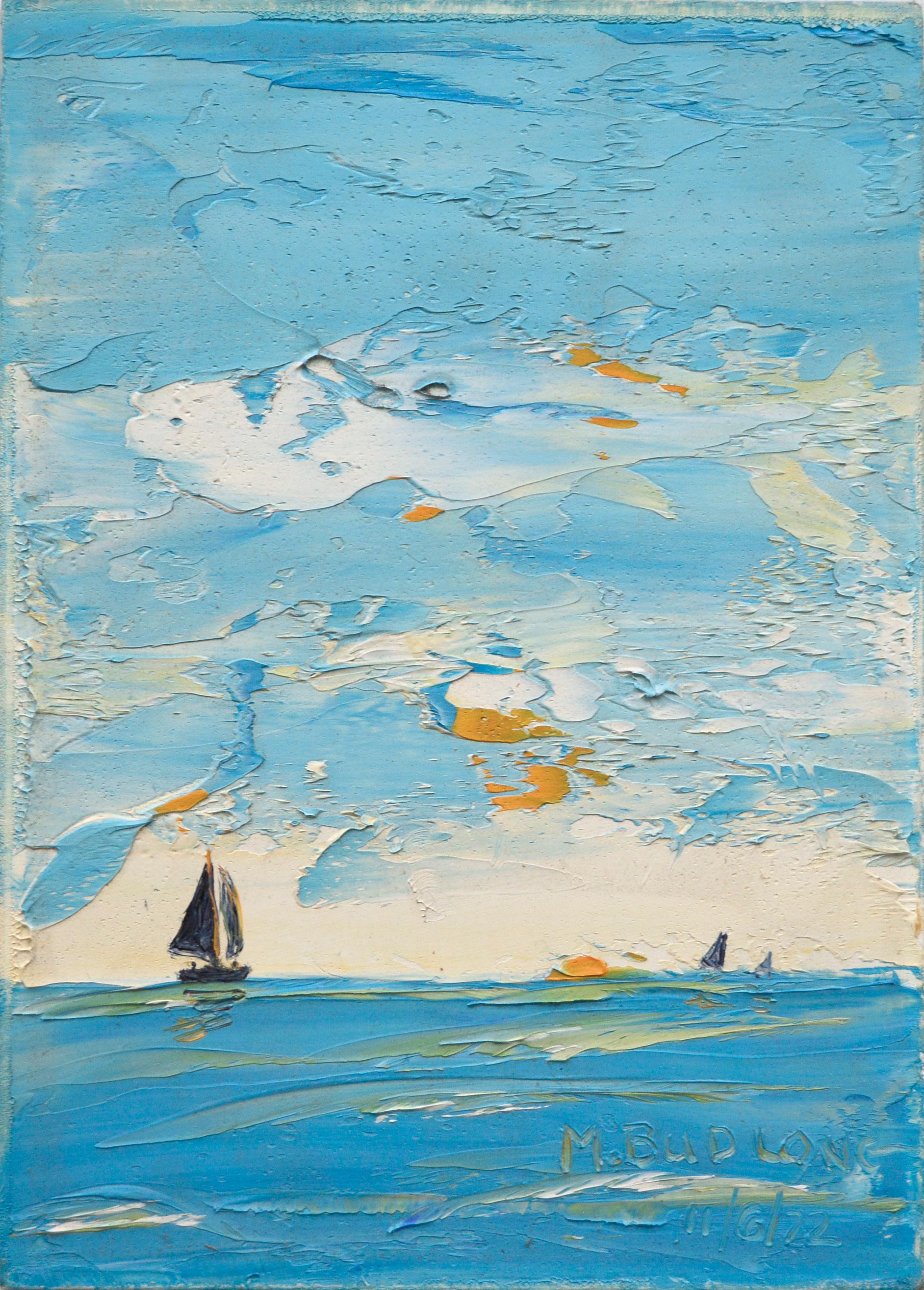 Sailboats on the Horizon Landscape - Painting by M Budlong